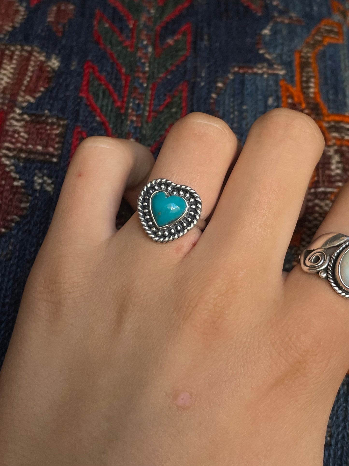 Kingman Turquoise Heart Ring | Sterling Silver | Size 5.5  G375