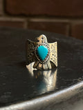 Kingman Turquoise Thunderbird Ring | 925 Sterling Silver | Size 9 E320