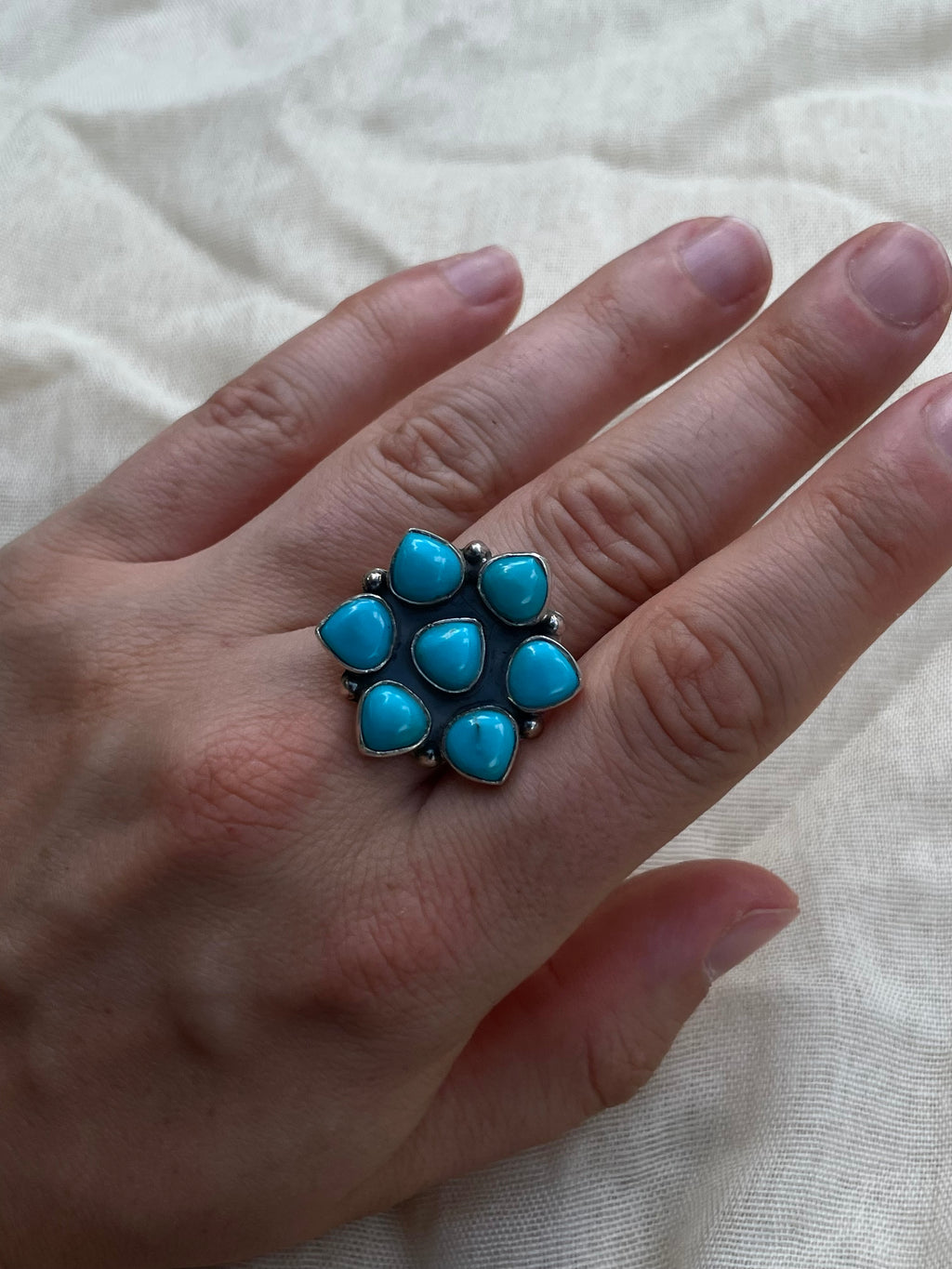 Turquoise Flower Ring Size 9 | 925 Sterling Silver C553