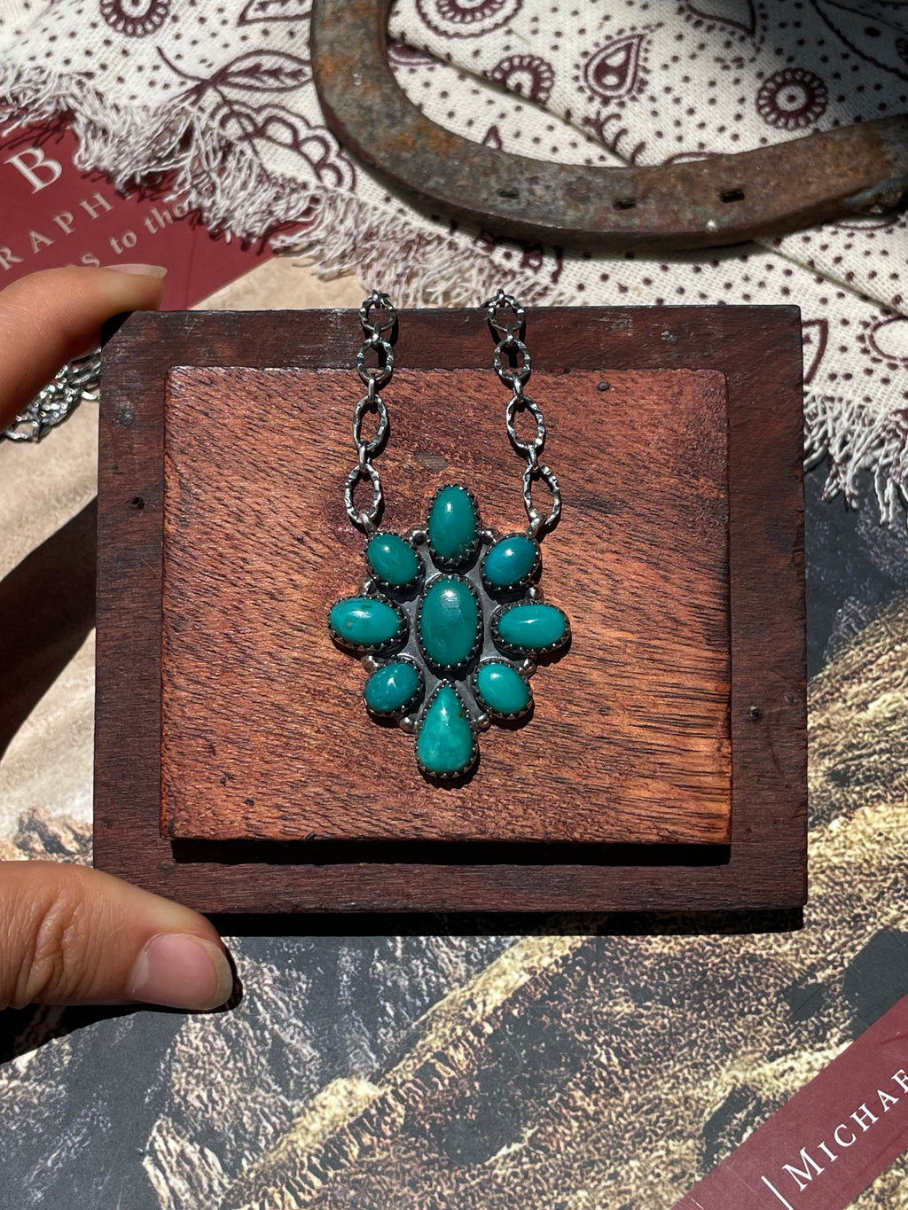 Kingman Turquoise Cluster Necklace | 925 Sterling Silver D212