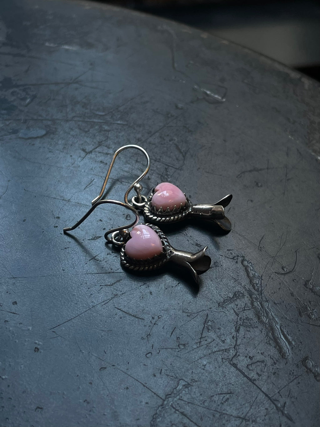 Pink Conch Squash Blossom Earrings | Heart Drop Hook E677