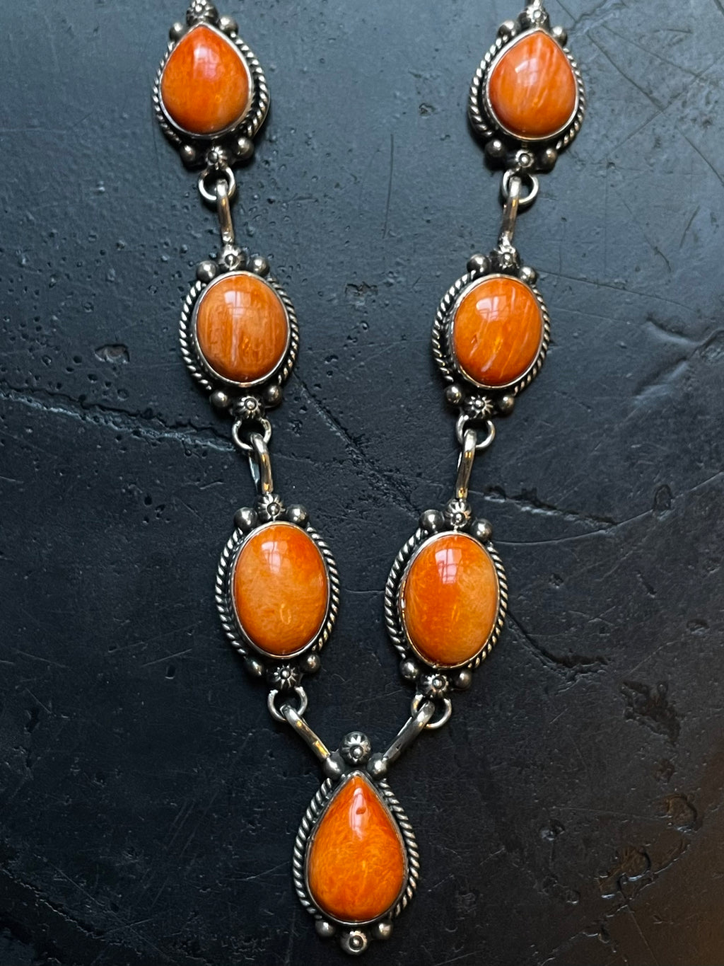 Orange Spiny Oyster Station Necklace | 925 Sterling Silver E600