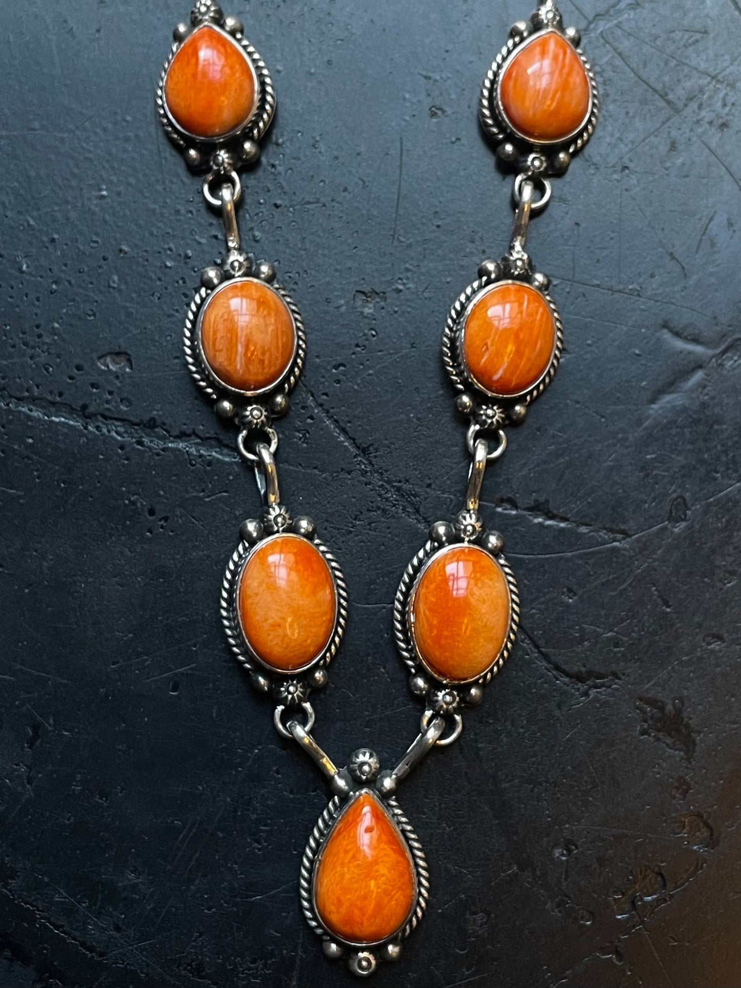 Orange Spiny Oyster Station Necklace | 925 Sterling Silver E600