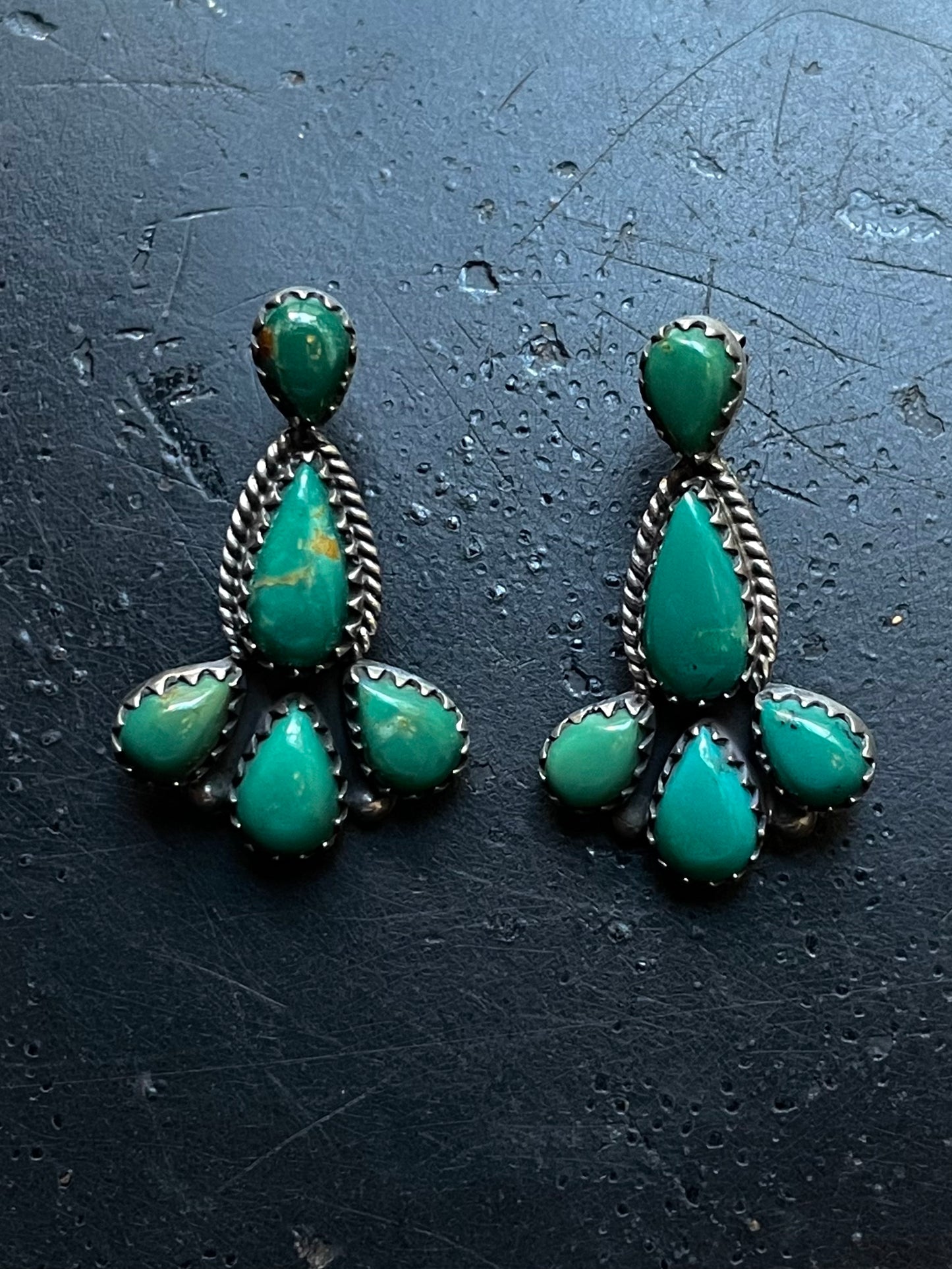 Kingman Turquoise Cluster Dangle Earrings | Sterling Silver E945