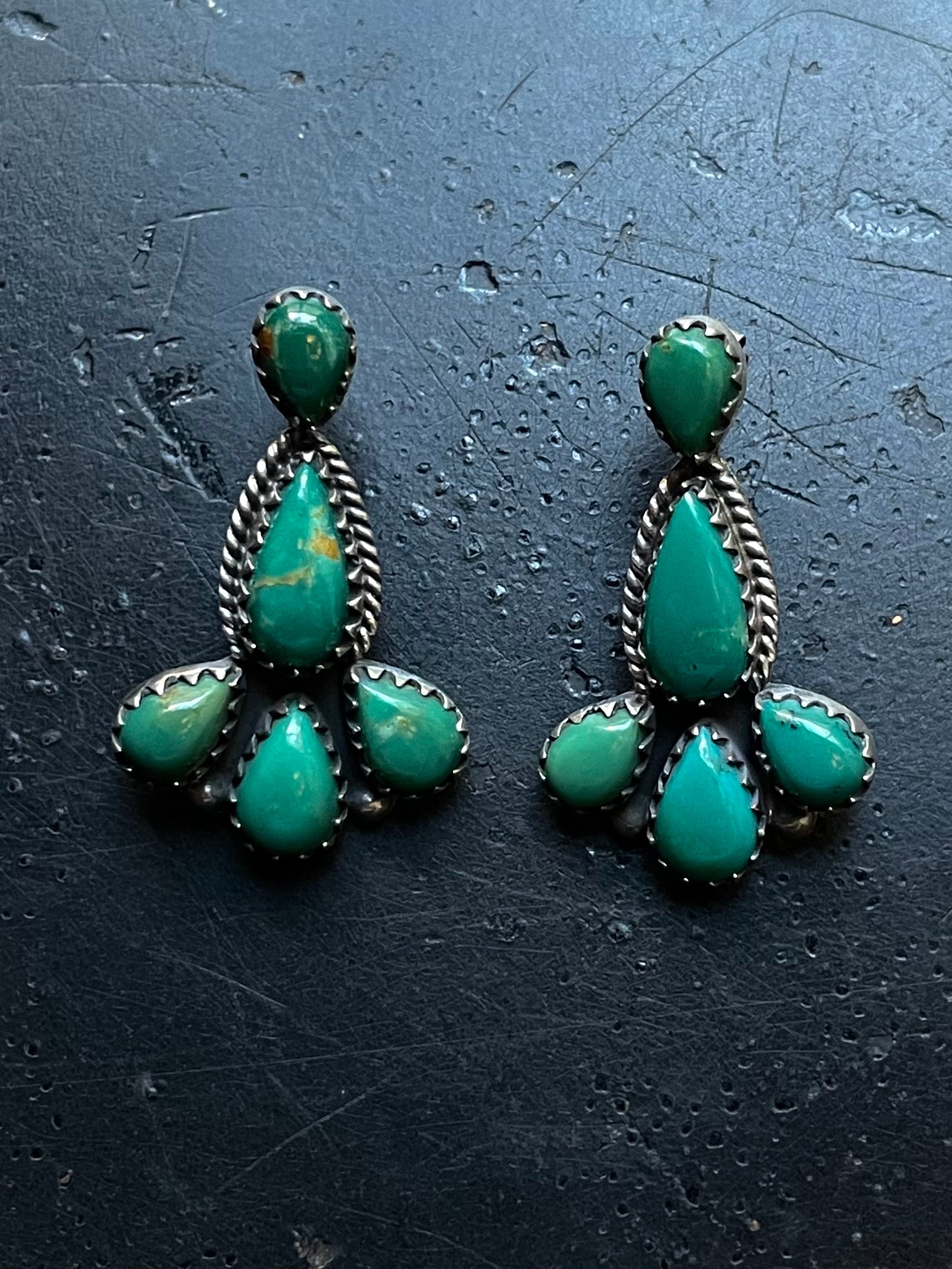 Kingman Turquoise Cluster Dangle Earrings | Sterling Silver E945