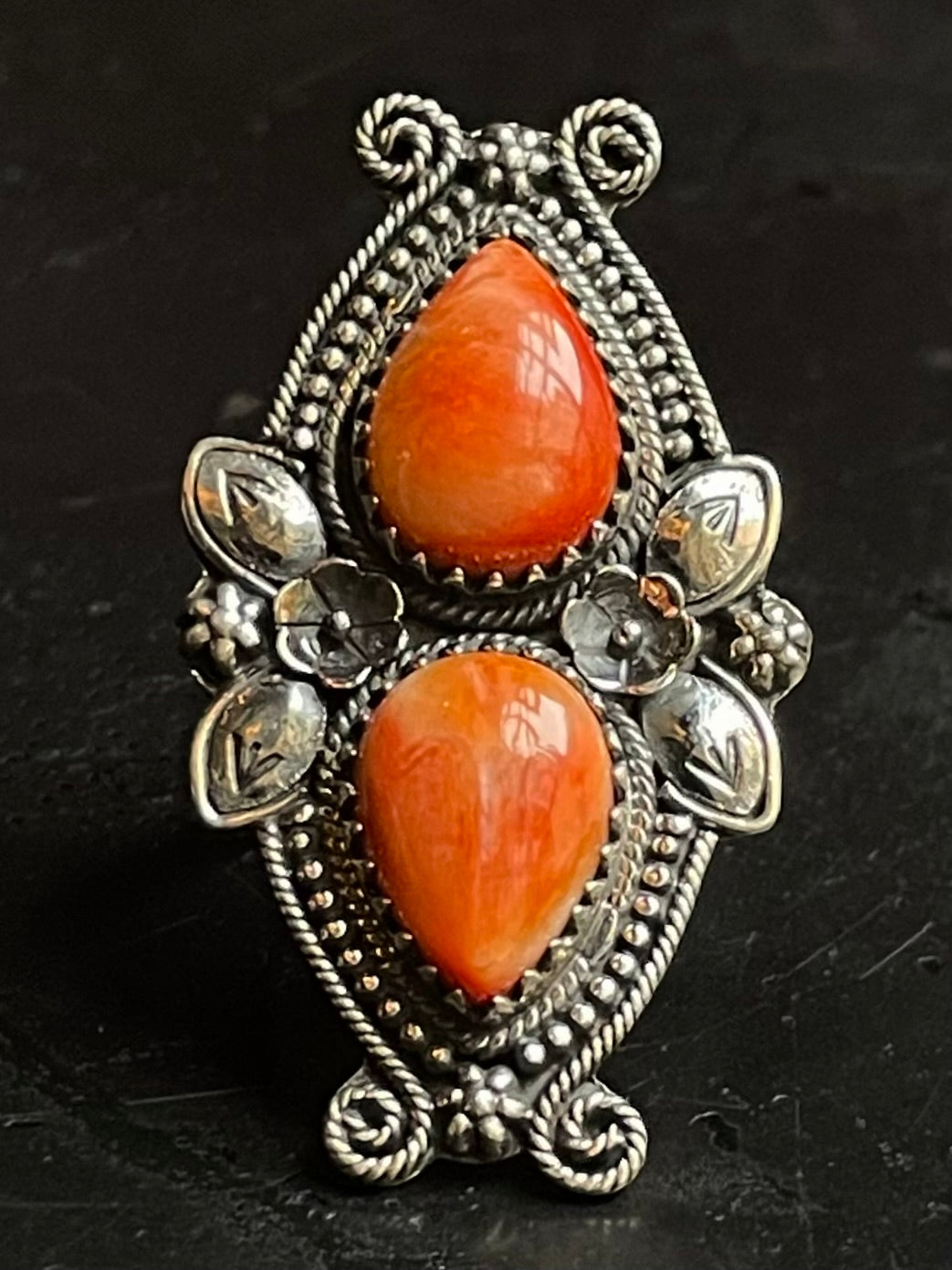 Spiny Oyster Tear Drop Ring Size 7 | 925 Sterling Silver G214