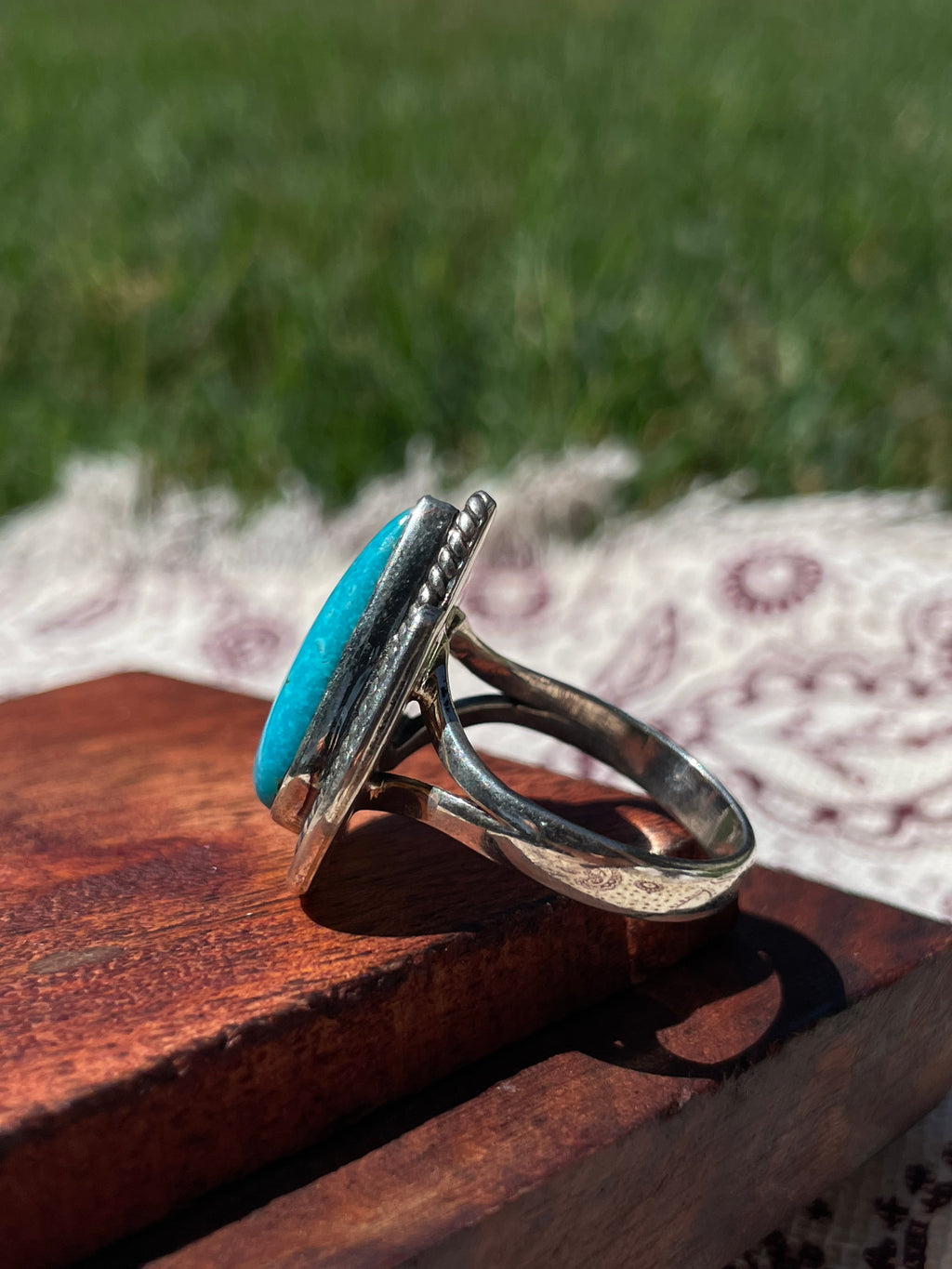 Turquoise Tear Drop Ring | 925 Sterling Silver Size 8.75 D292