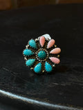 Kingman Turquoise Cluster Ring | Sterling Silver | Size 7 | A346