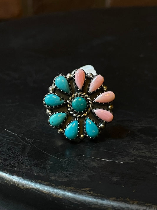 Kingman Turquoise Cluster Ring | Sterling Silver | Size 7 | A346