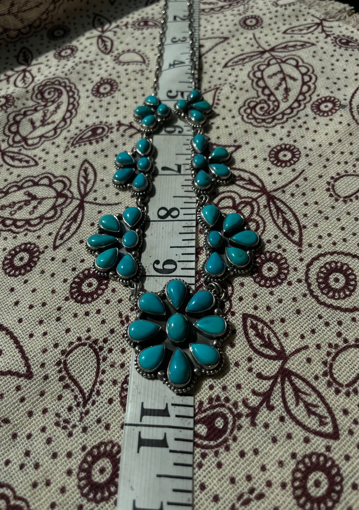 Kingman Turquoise Flower Necklace | 925 Sterling Silver G398