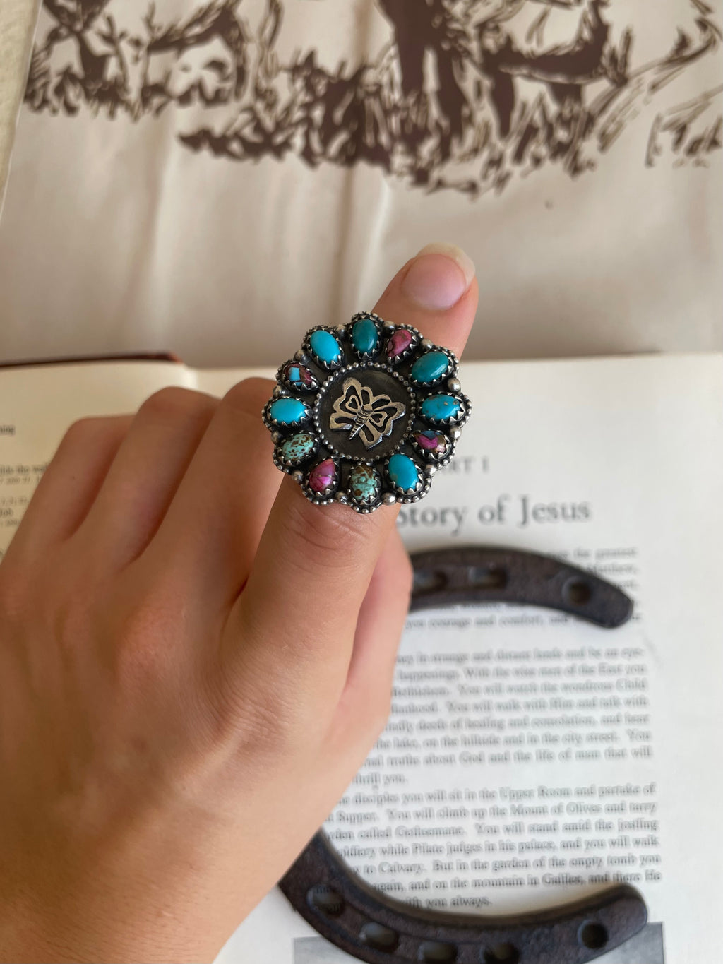 Dahlia Turquoise Cluster Ring | 925 Sterling Silver | Size 6.25 G829