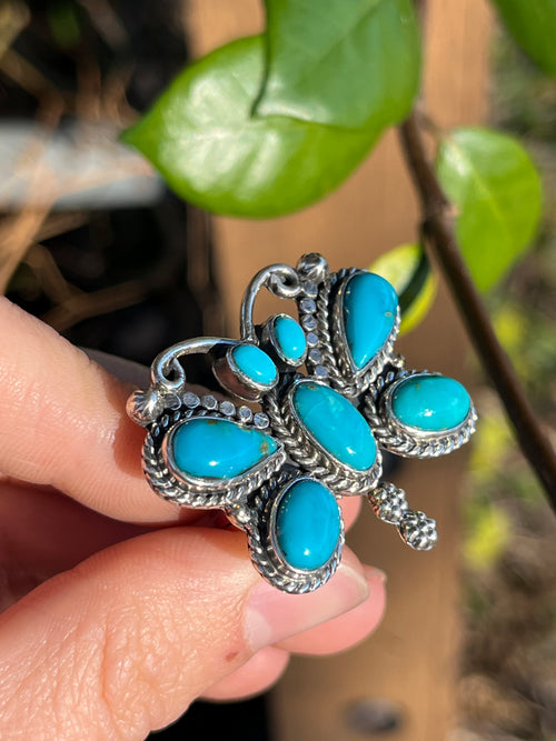 Kingman Turquoise Butterfly Ring | 925 Sterling Silver | Size 6 B908