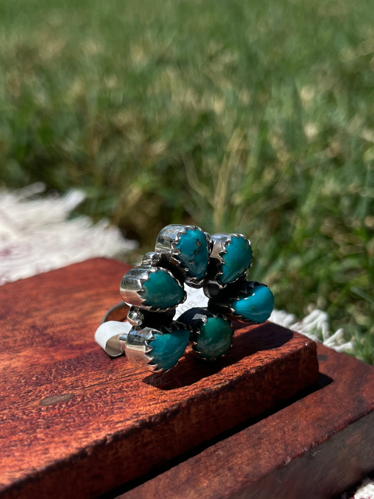 Turquoise Cluster Ring Size 8.5 | 925 Sterling Silver D301