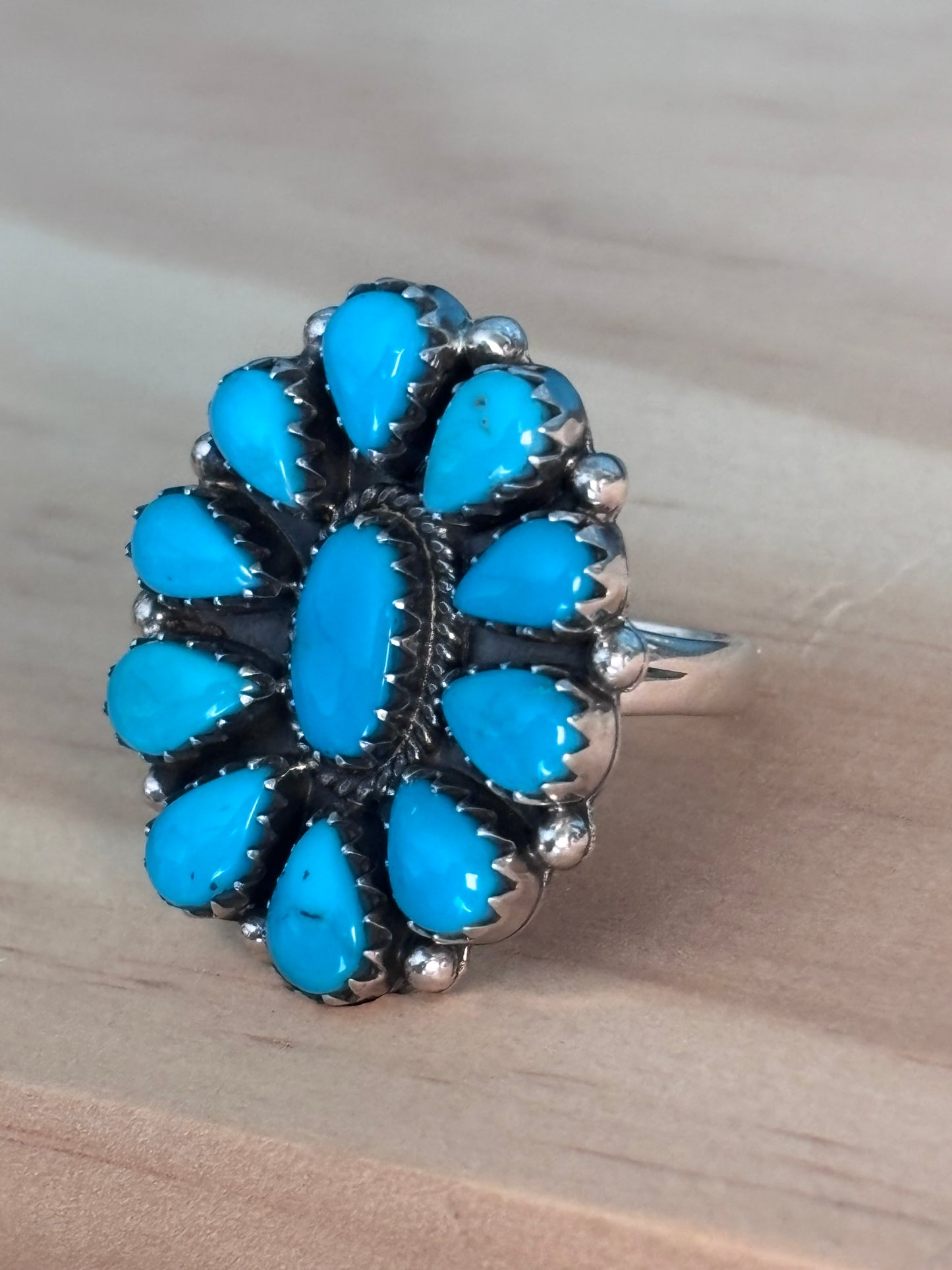 Kingman Turquoise Cluster Ring Size 9 | 925 Sterling Silver