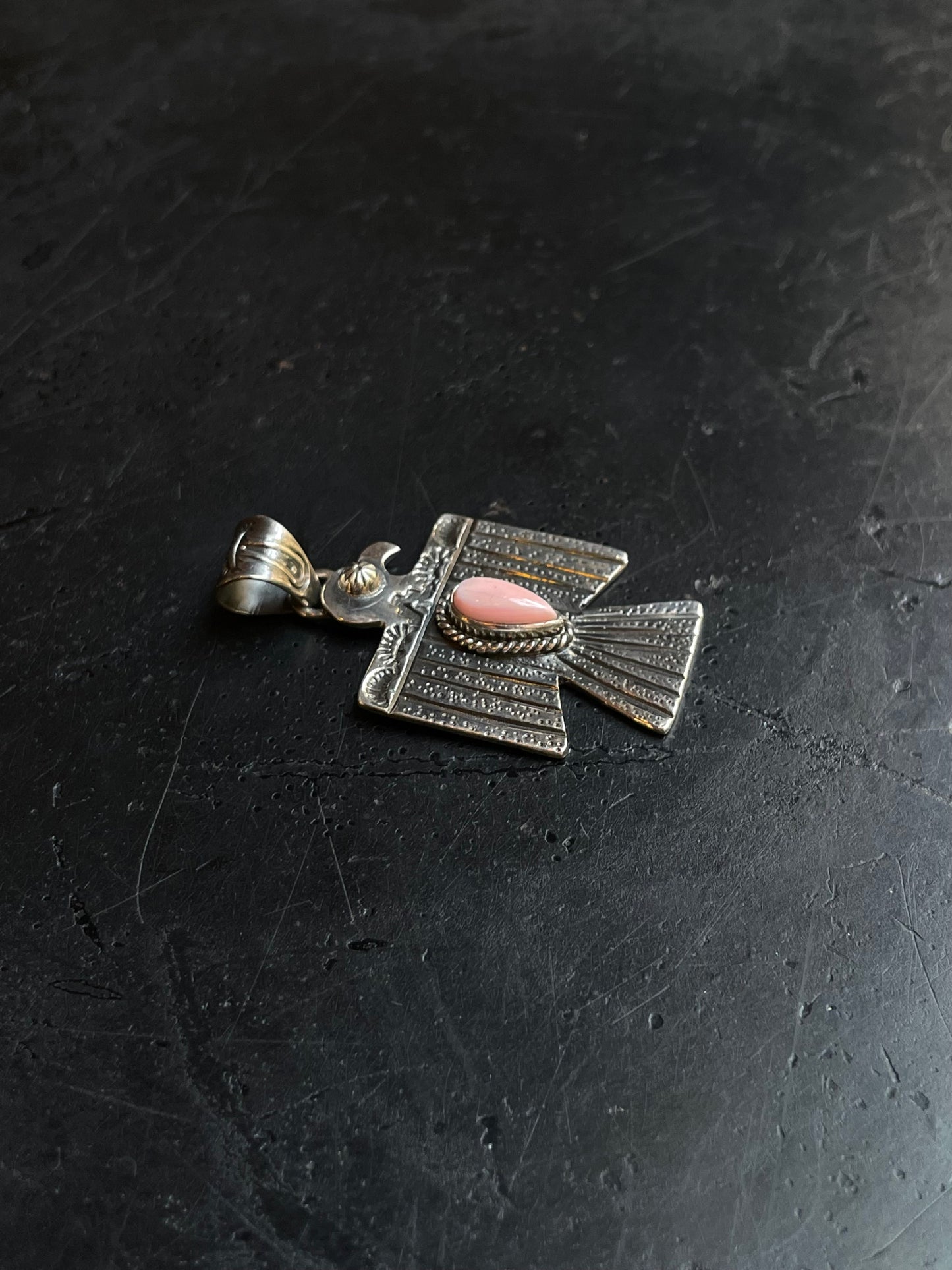 Pink Conch Thunderbird Pendant | 925 Sterling Silver E239