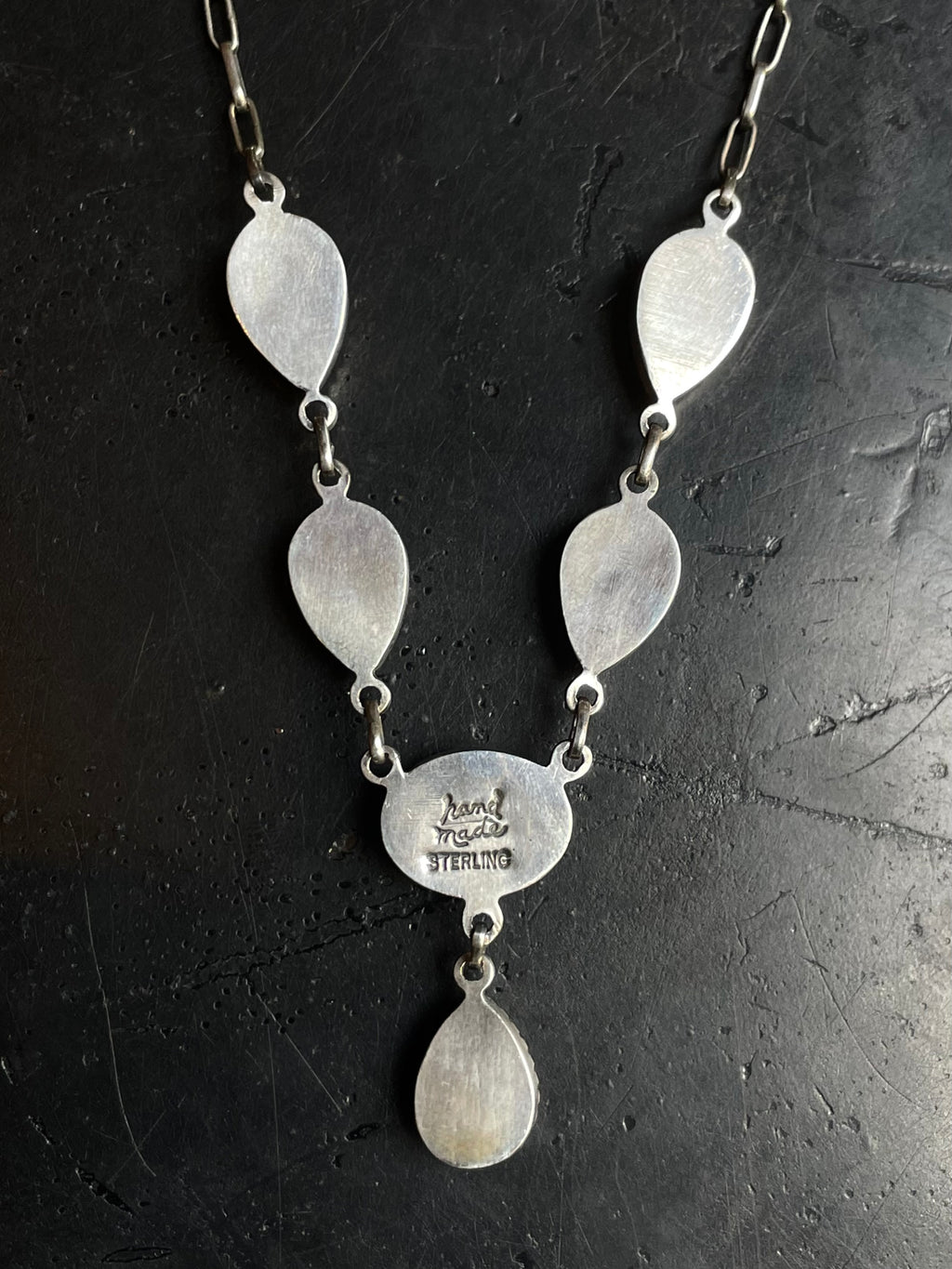 Pink Conch Lariat Necklace | Teardrop Station Drop | 925 Silver E554
