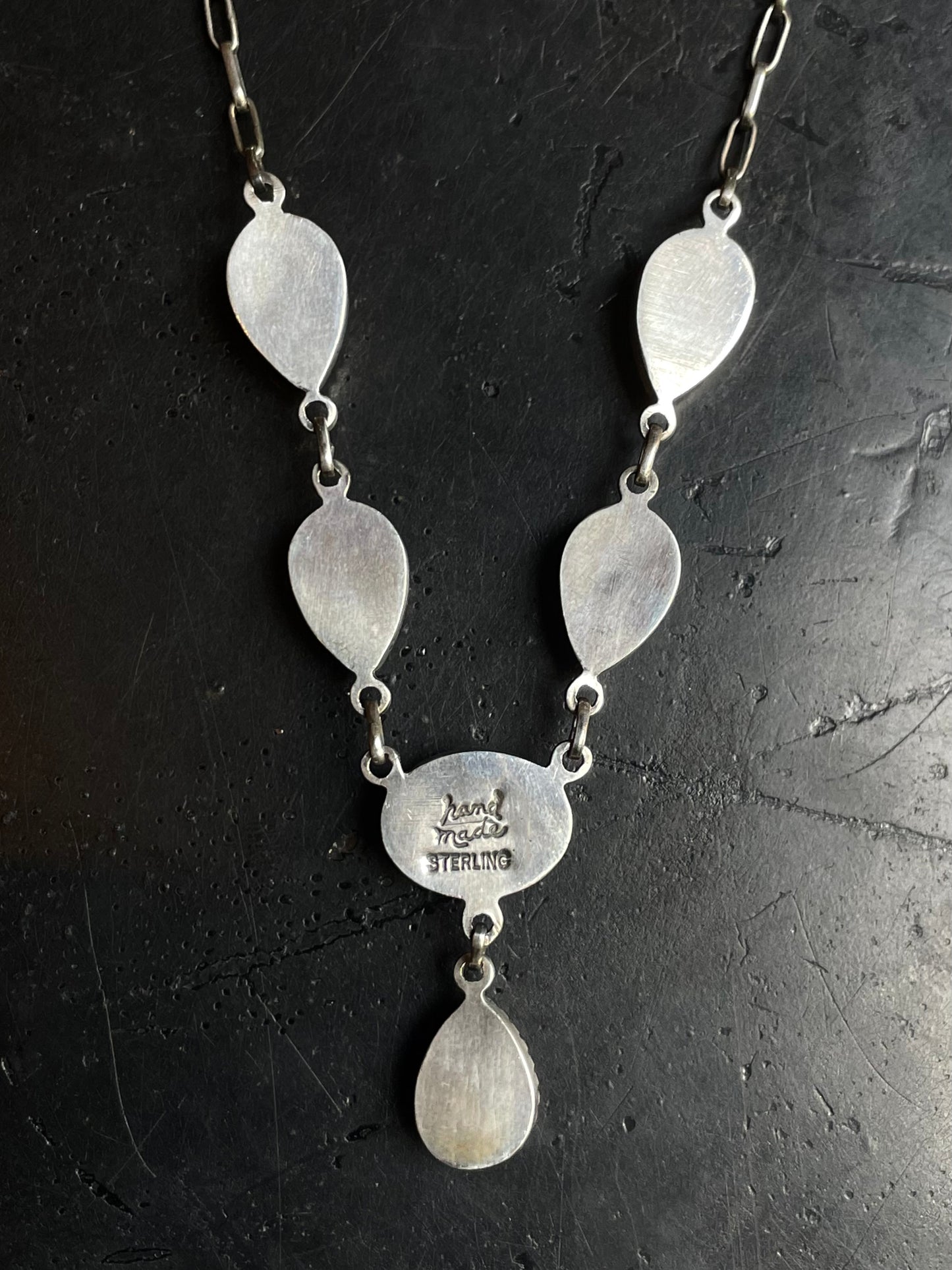 Pink Conch Lariat Necklace | Teardrop Station Drop | 925 Silver E554