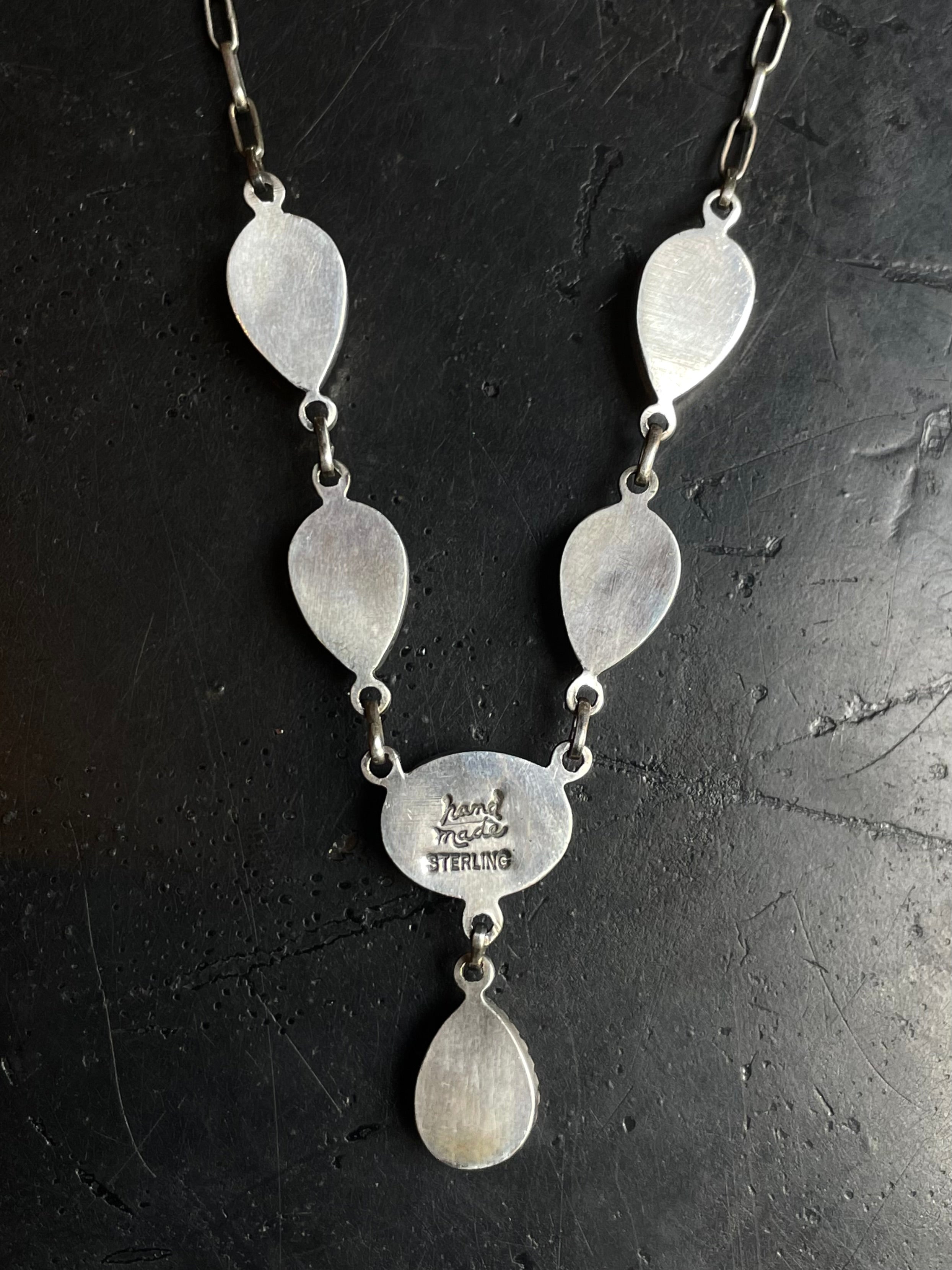 Pink Conch Lariat Necklace | Teardrop Station Drop | 925 Silver E554