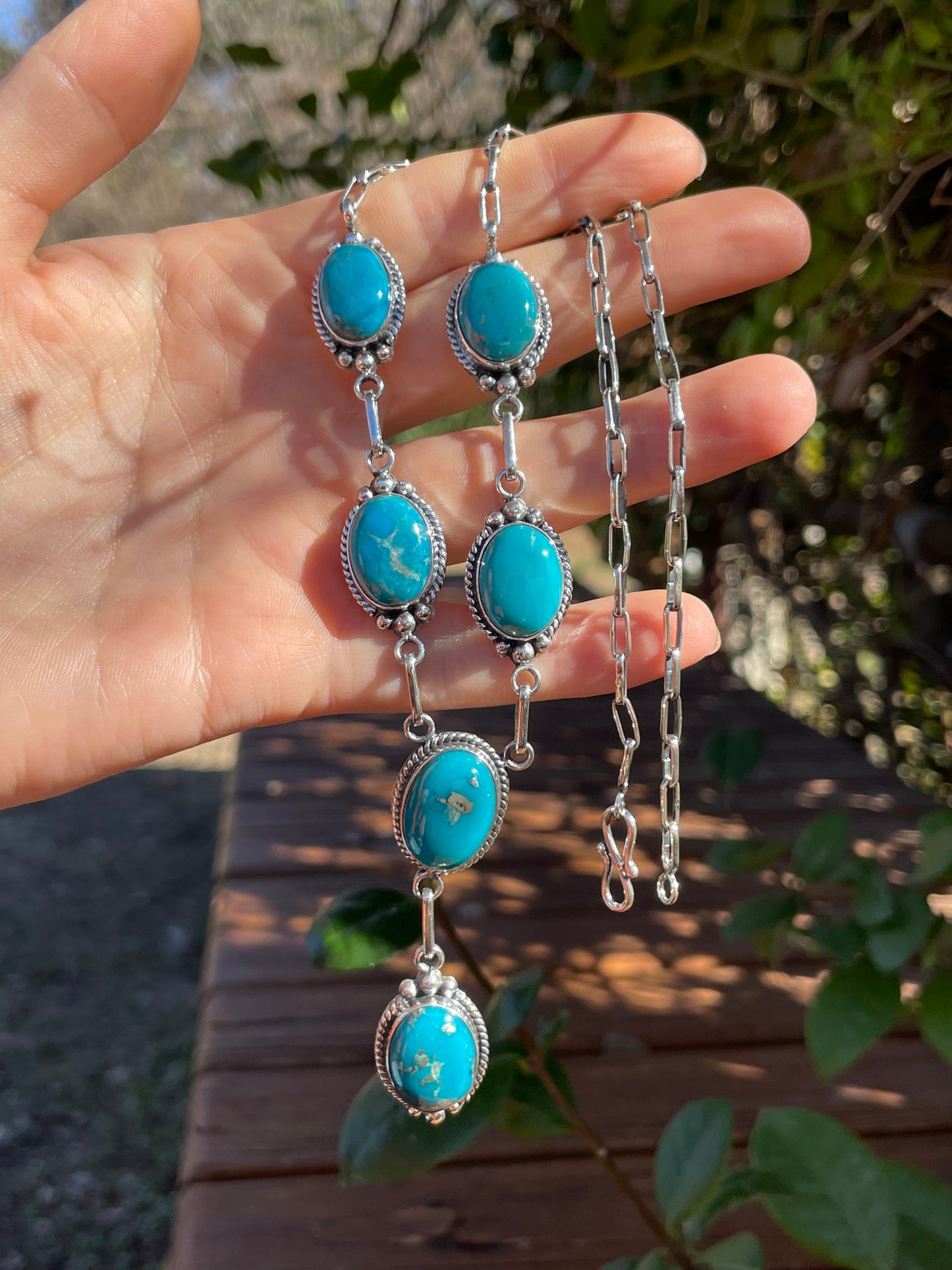 Kingman Turquoise Lariat Necklace | Sterling Silver 925 B879