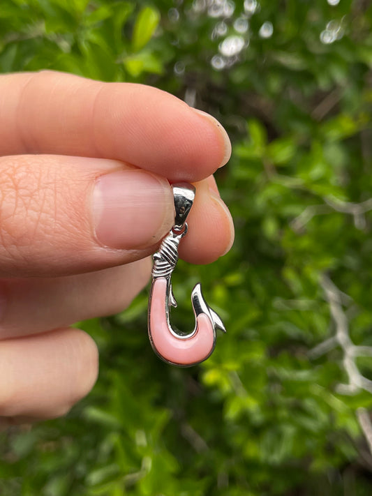 Pink Conch Fish Hook Pendant | 925 Sterling Silver B616