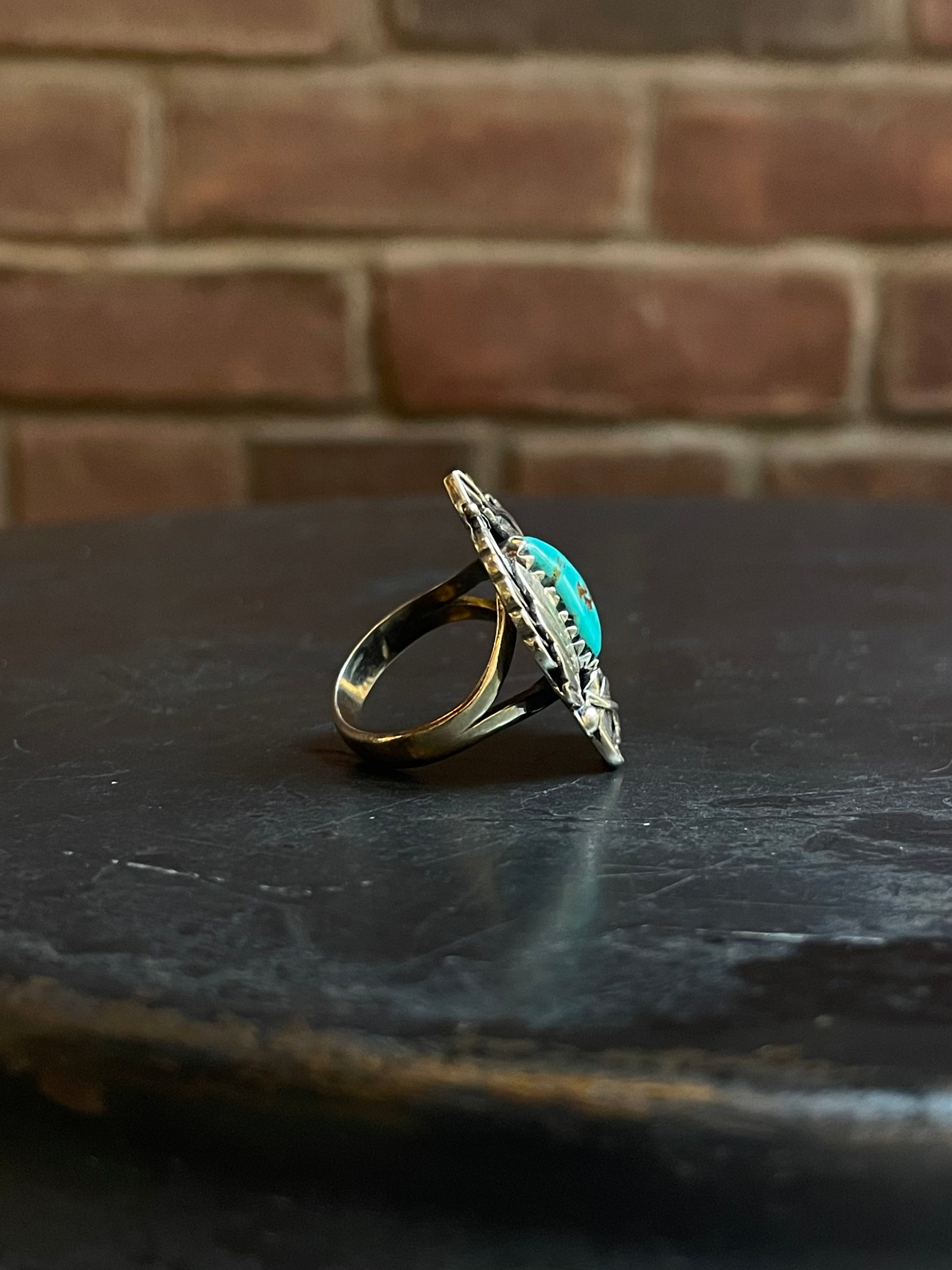 Turquoise Feather Ring Size 7 | Sterling Silver E870