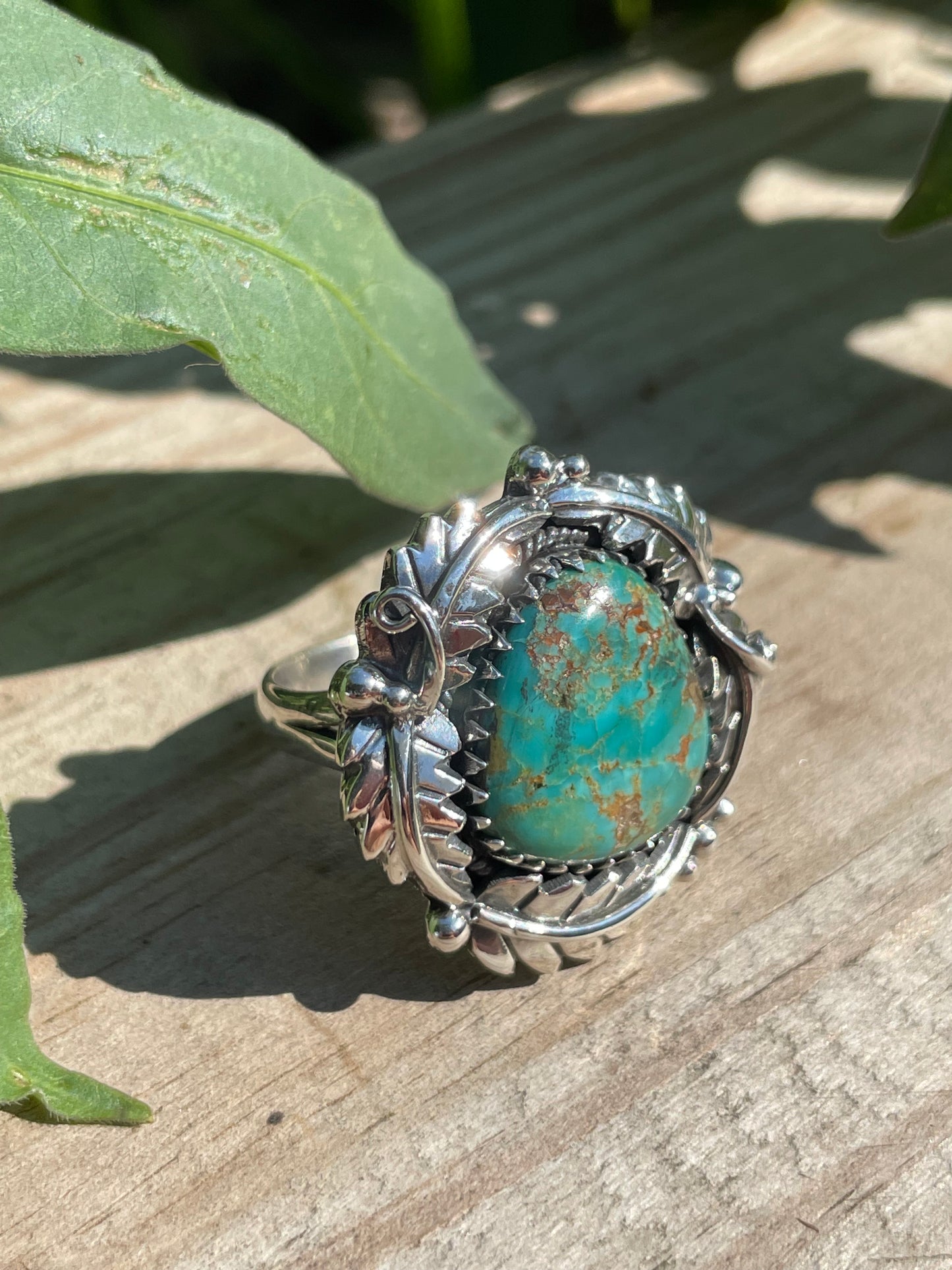Turquoise Leaf Ring | Size 9 | 925 Sterling Silver B139