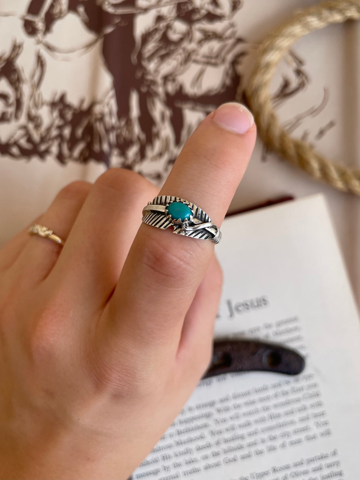 Turquoise Feather Ring | 925 Sterling Silver Size 8.25 G809