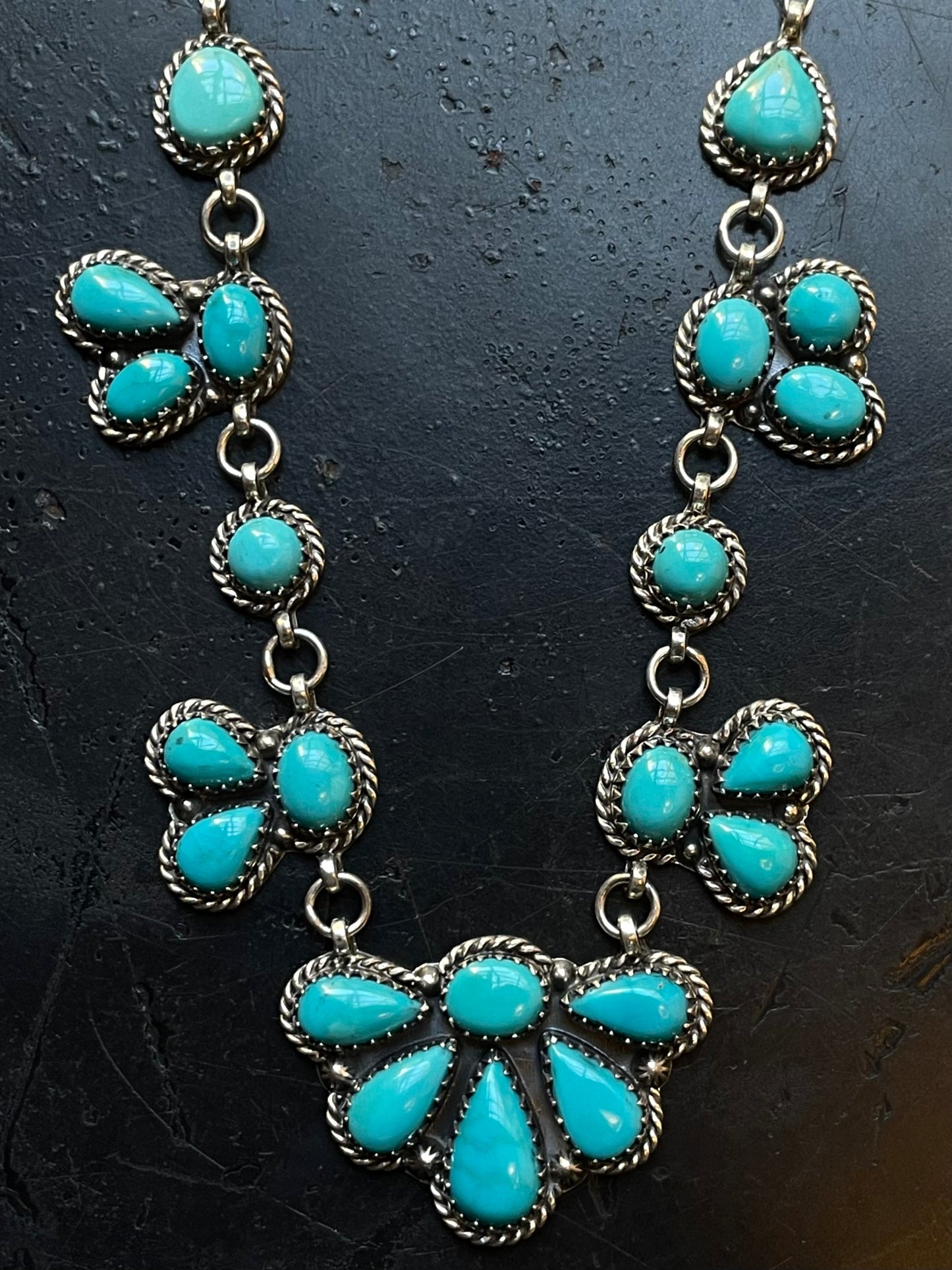 Kingman Turquoise Cluster Necklace | Sterling Silver E938