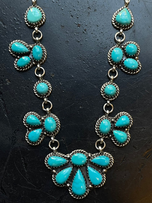 Kingman Turquoise Cluster Necklace | Sterling Silver E938