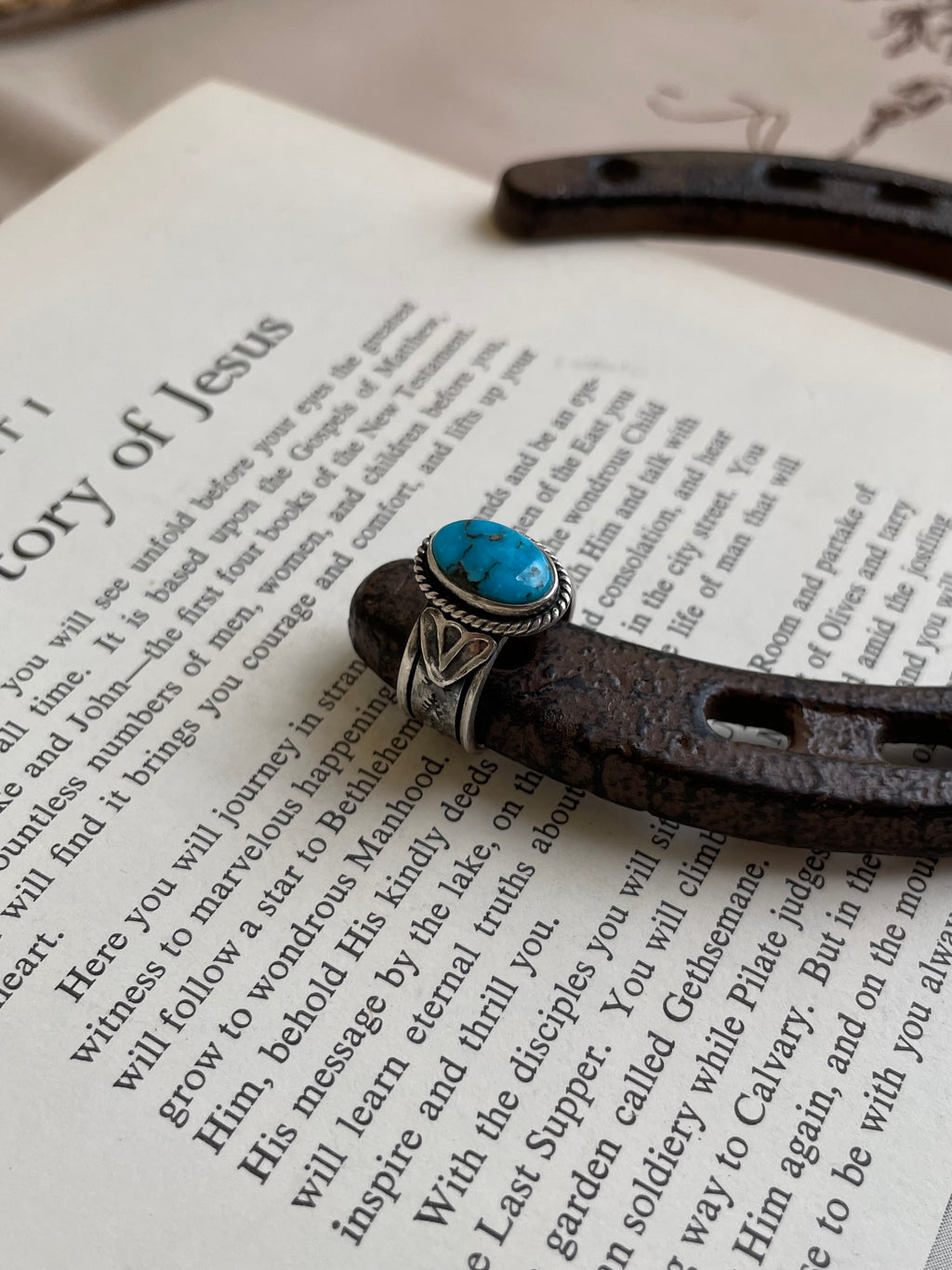 Turquoise Oval Stamped Ring | 925 Sterling Silver Size 7 G817