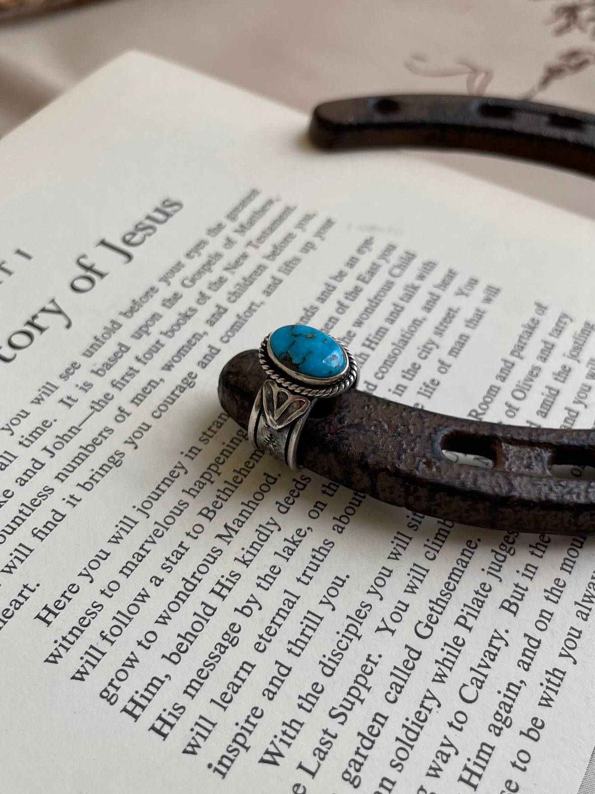 Turquoise Oval Stamped Ring | 925 Sterling Silver Size 7 G817