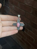 Turquoise Pink Conch Zia Cross Pendant | Sterling Silver 925 C627