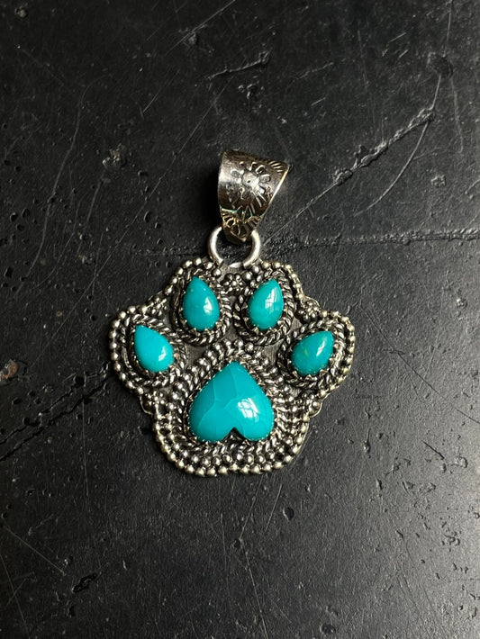 Turquoise Paw Heart Pendant | 925 Sterling Silver C992