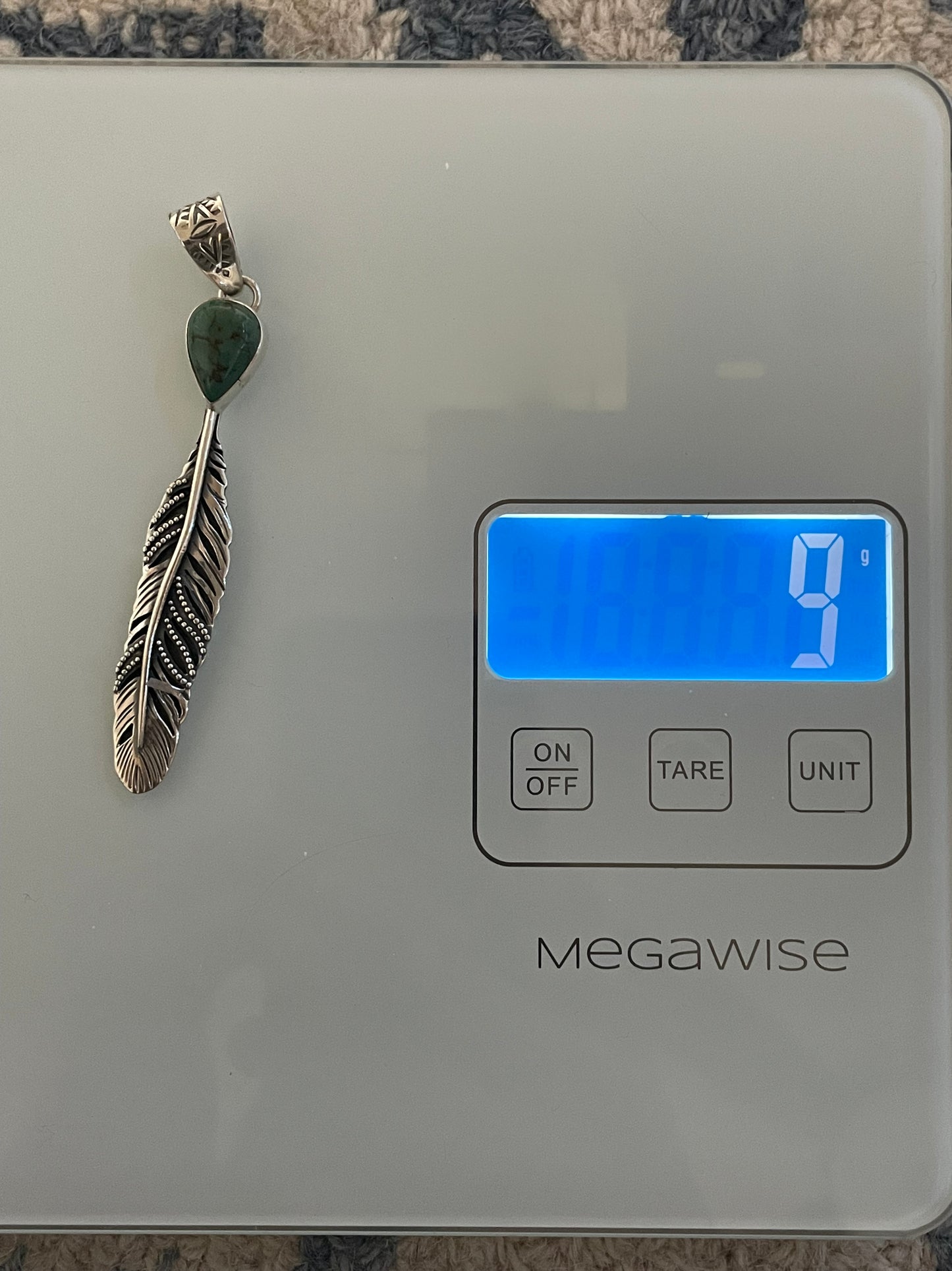 Turquoise Feather Dangle Pendant | 925 Sterling Silver C904