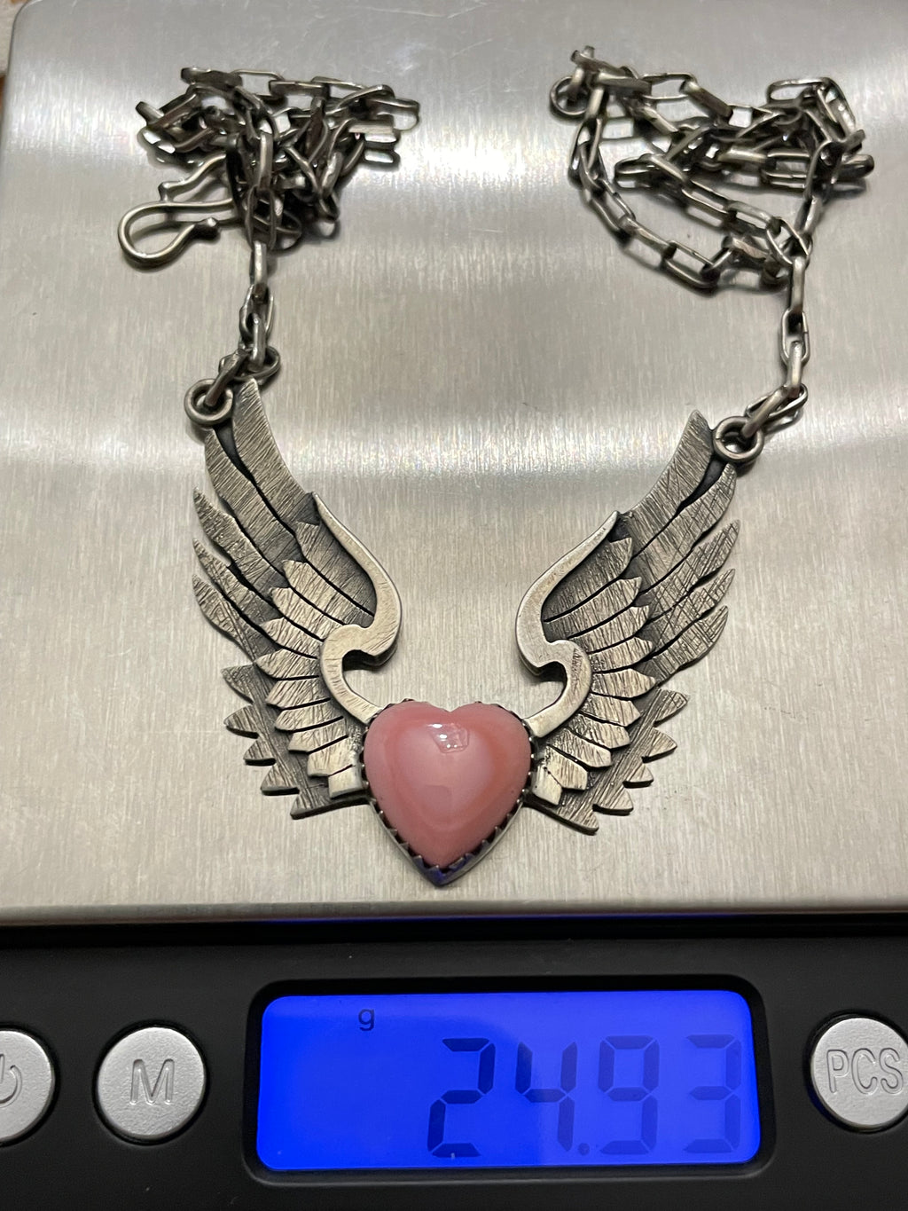 Pink Conch Heart with Wings Necklace | Sterling Silver 925 | B900