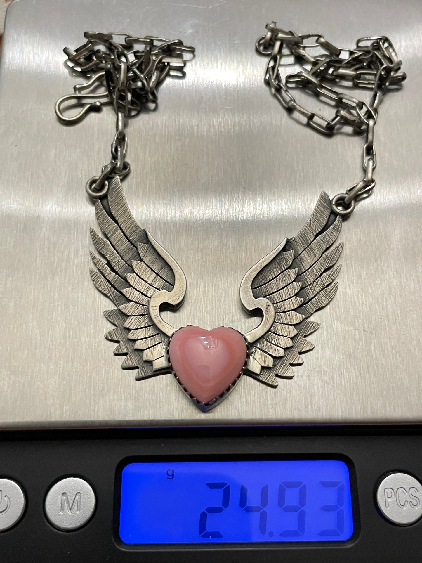 Pink Conch Heart with Wings Necklace | Sterling Silver 925 | B900