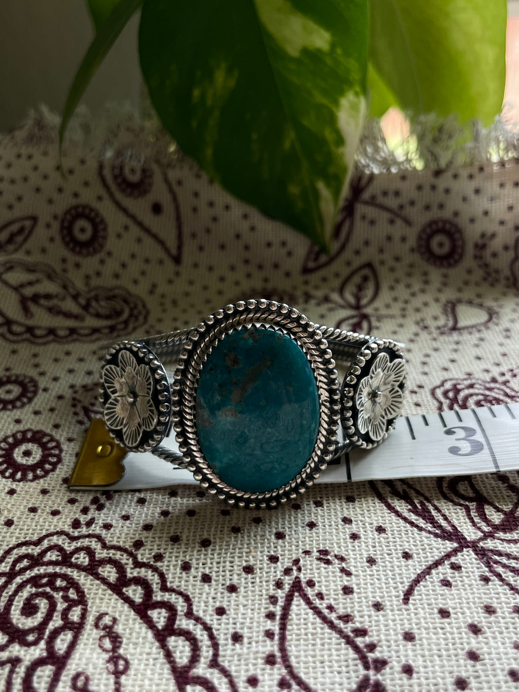 Turquoise Floral Cuff Bracelet | 925 Sterling Silver D273