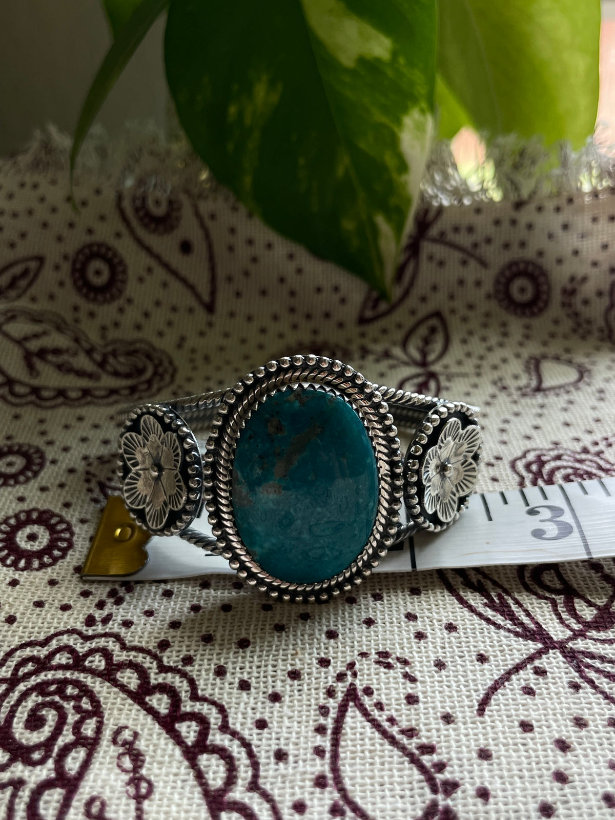 Turquoise Floral Cuff Bracelet | 925 Sterling Silver D273