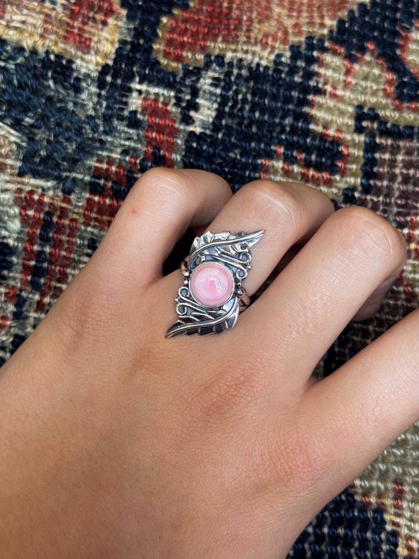Pink Conch Leaf Ring | 925 Sterling Silver | Size 7 C203