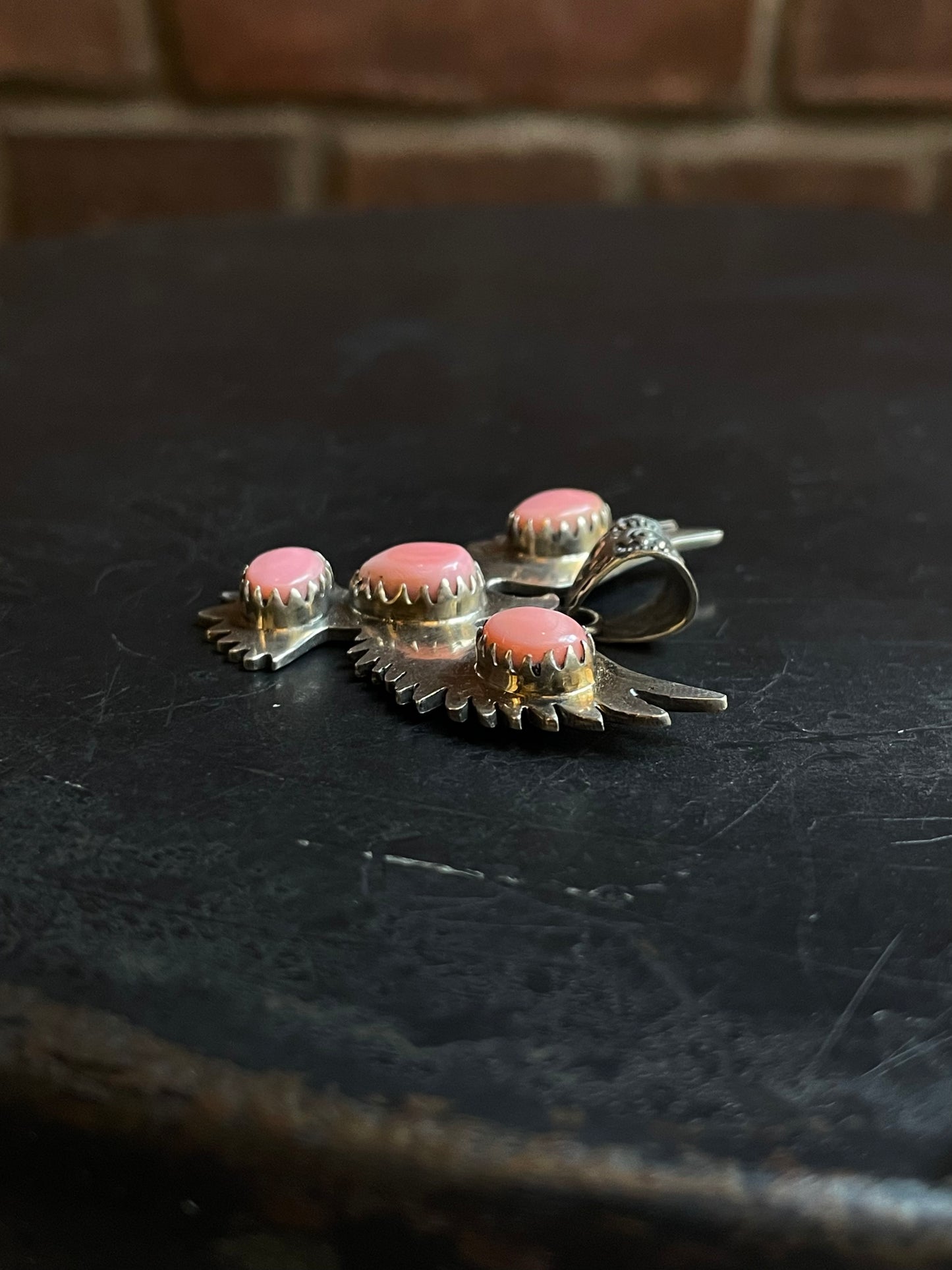Pink Conch Thunderbird Pendant | Sterling Silver E926