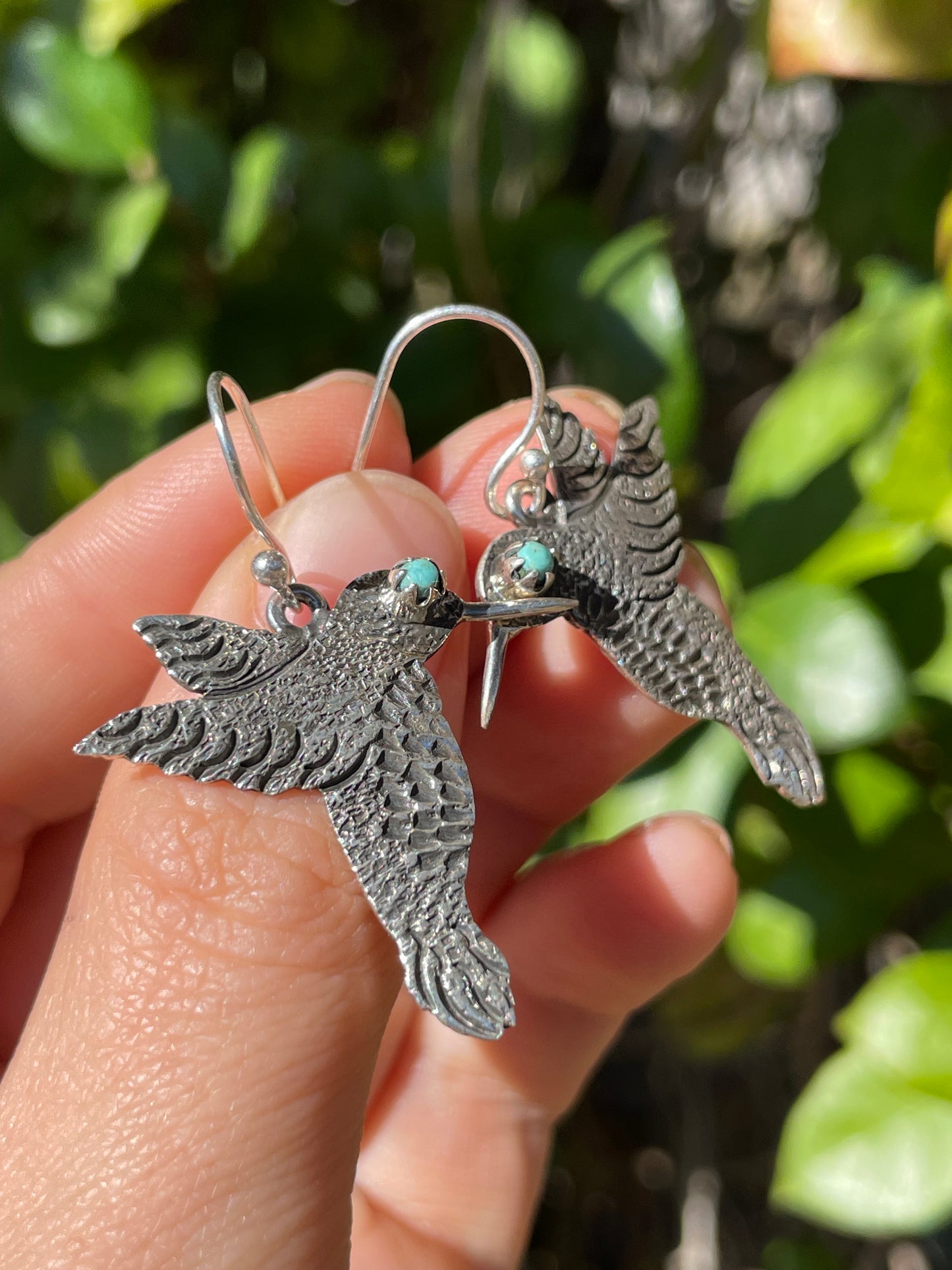 Kingman Turquoise Hummingbird Dangle Earrings | 925 Sterling Silver B910