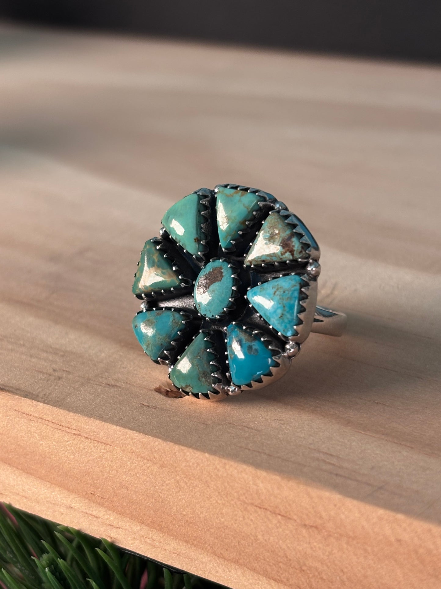 Kingman Turquoise Cluster Ring Size 9.5 | 925 Sterling Silver