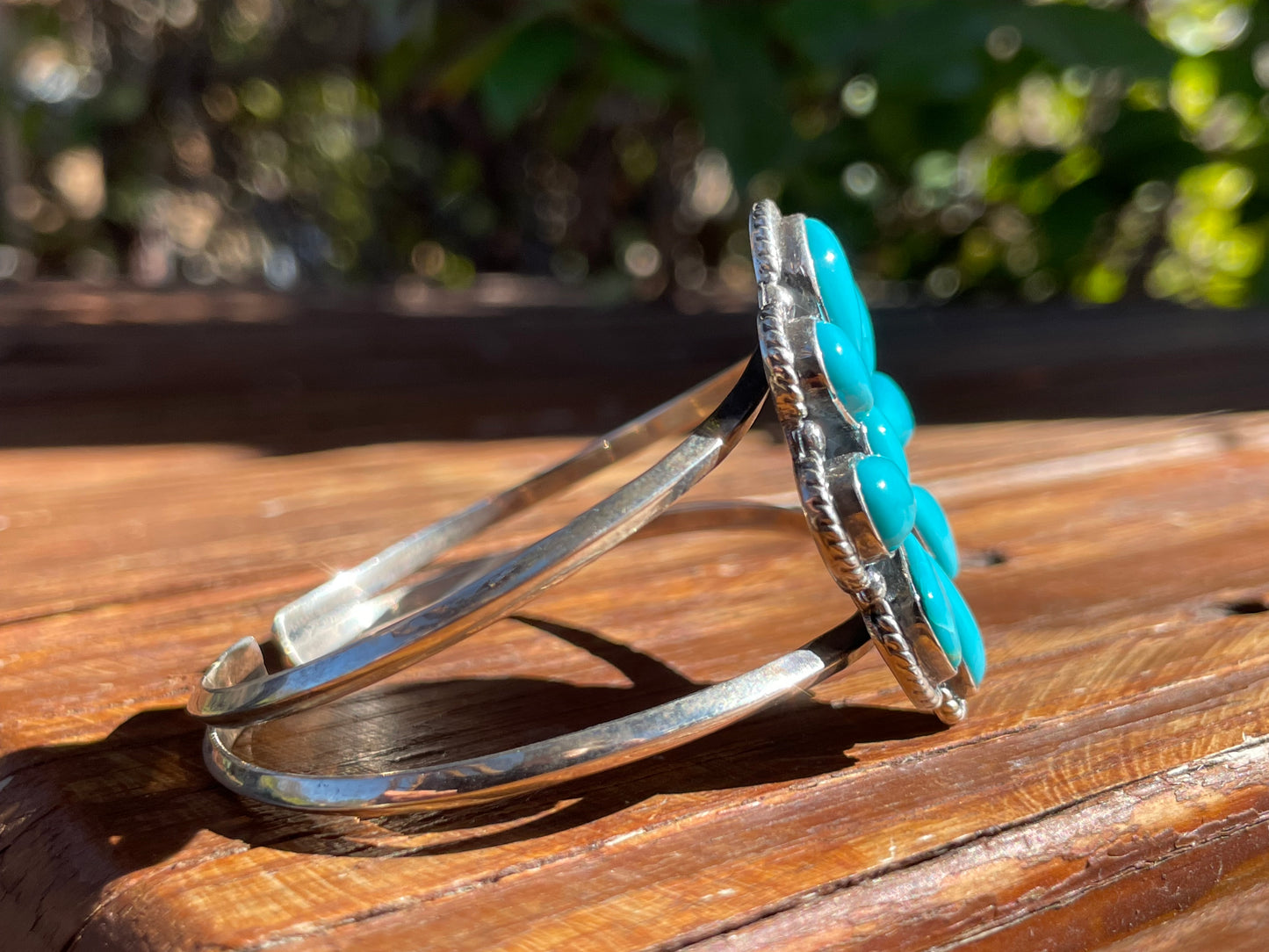Kingman Turquoise Cluster Flower Cuff | 925 Sterling Silver | B9508 B883