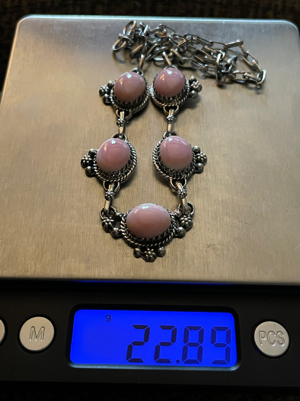 Pink Conch Drop Necklace | Sterling Silver 925 | Long Oval Statement | B867