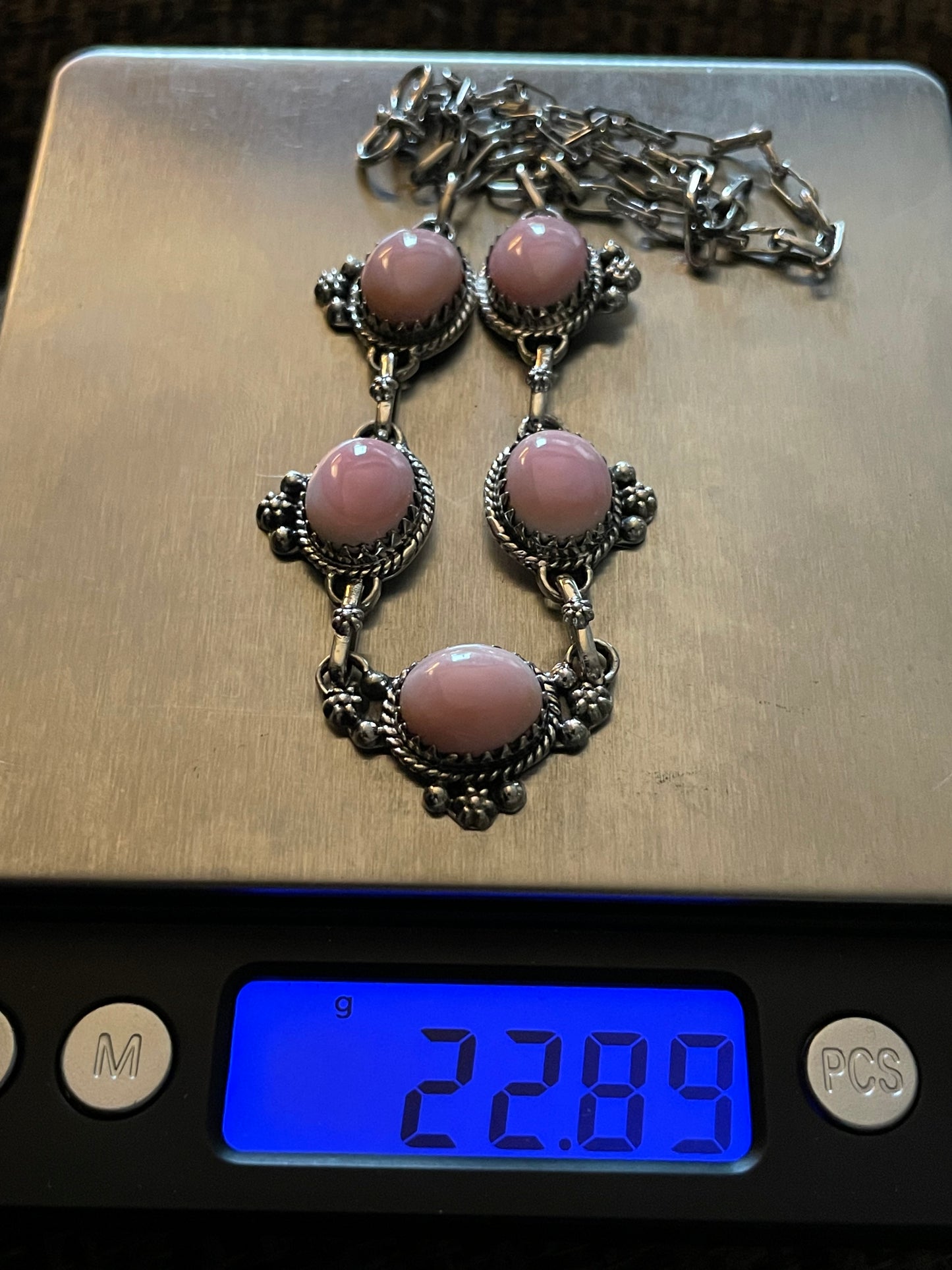 Pink Conch Drop Necklace | Sterling Silver 925 | Long Oval Statement | B867