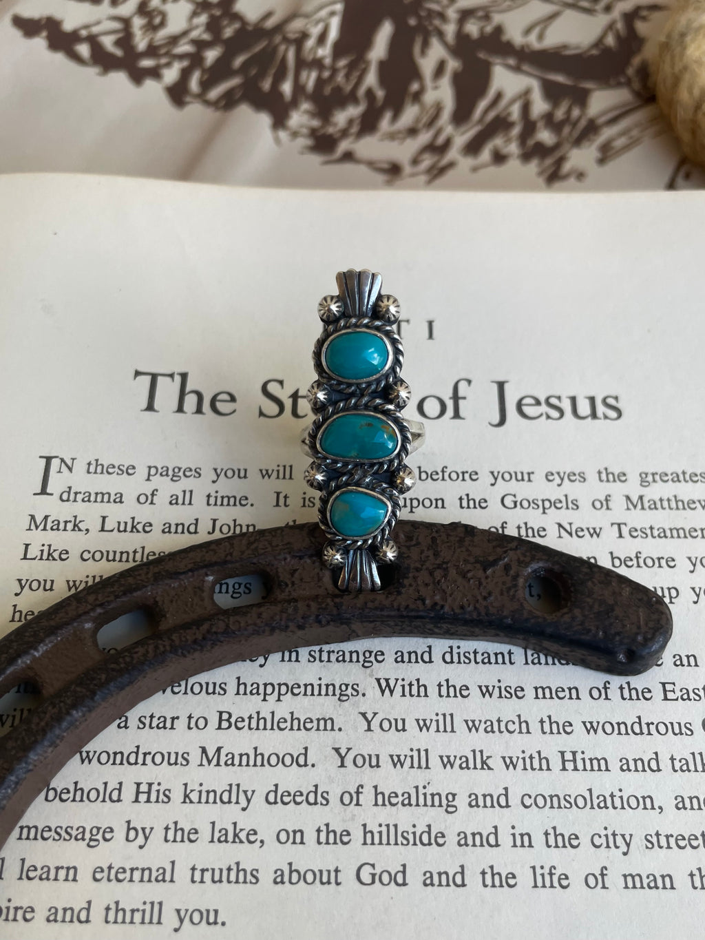 Triple Turquoise Ring | 925 Sterling Silver Size 8.75 G805