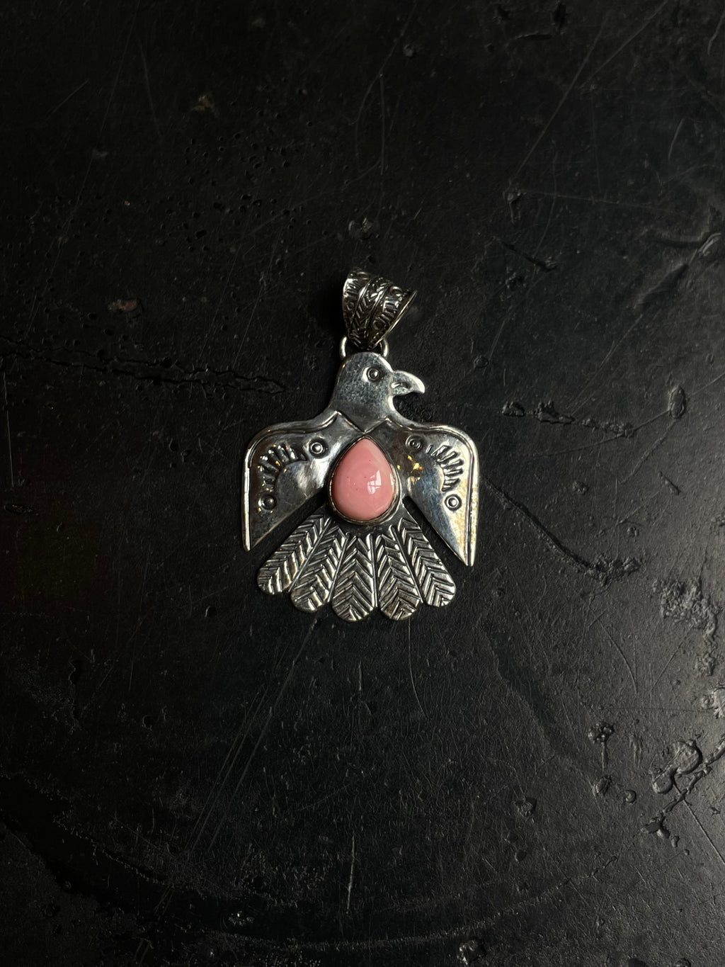 Pink Conch Thunderbird Pendant | 925 Sterling Silver C962