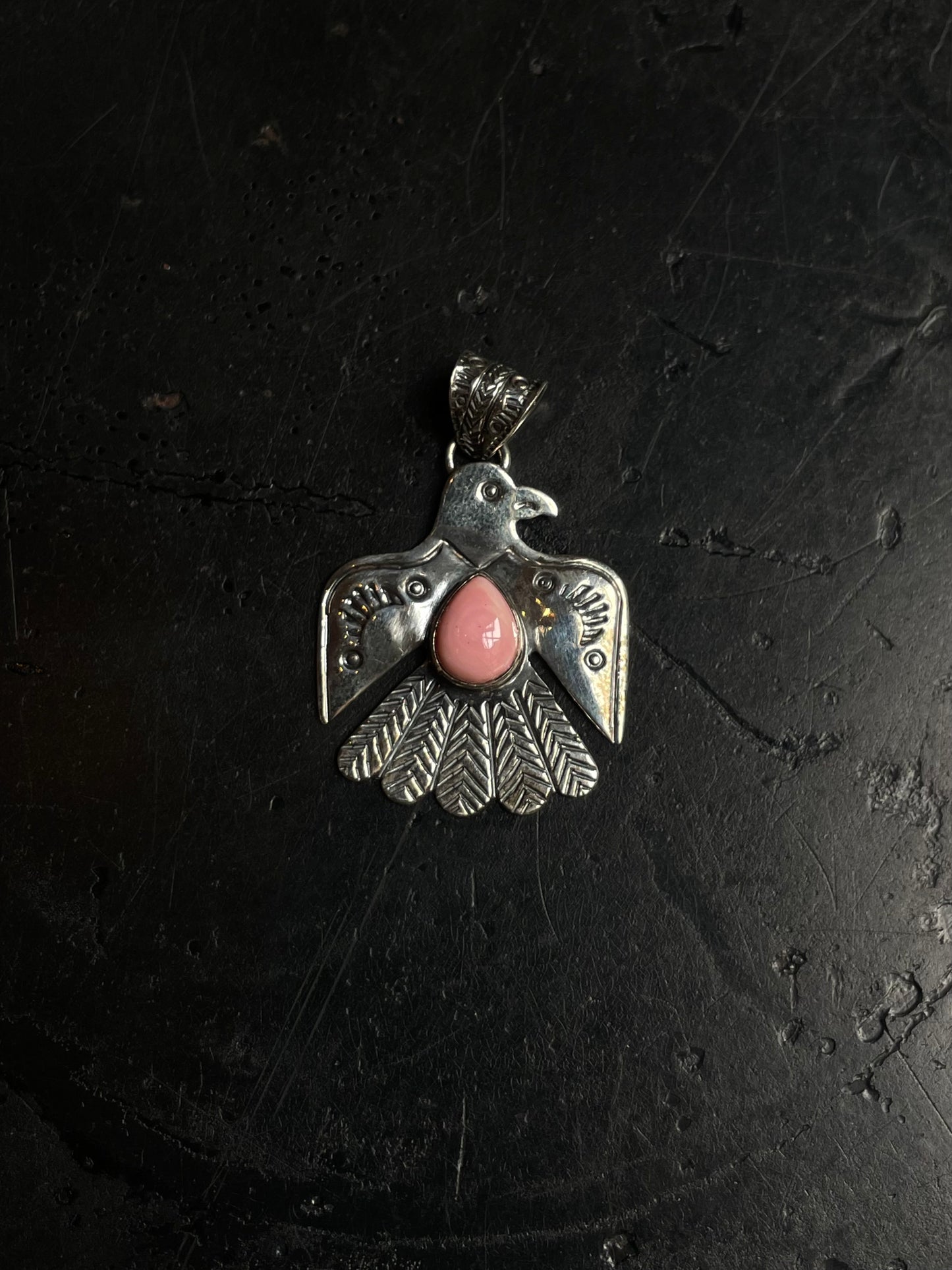 Pink Conch Thunderbird Pendant | 925 Sterling Silver C962
