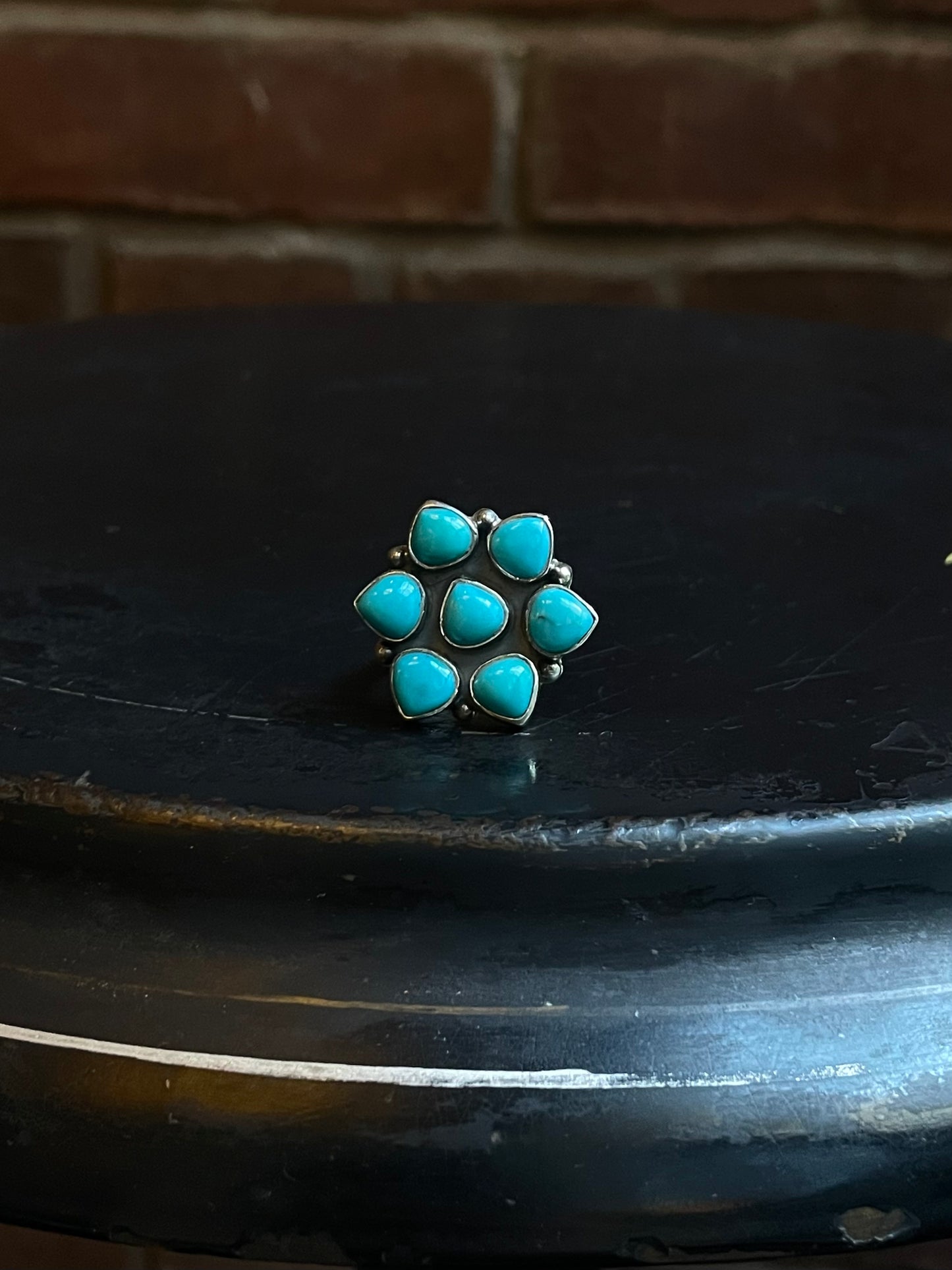 Turquoise Flower Ring Size 9 | 925 Sterling Silver C553