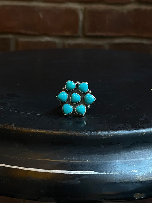 Turquoise Flower Ring Size 9 | 925 Sterling Silver C553